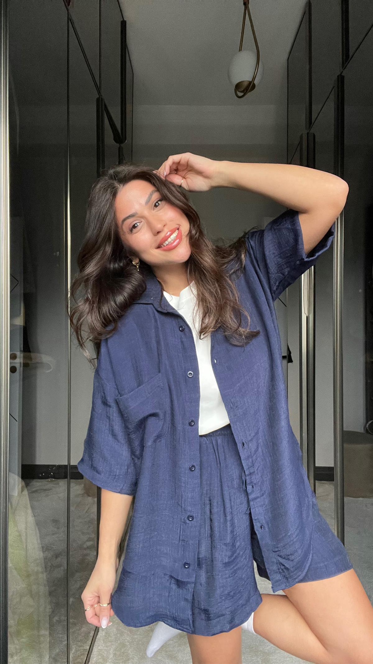 Lacivert Şort Gömlek Takım