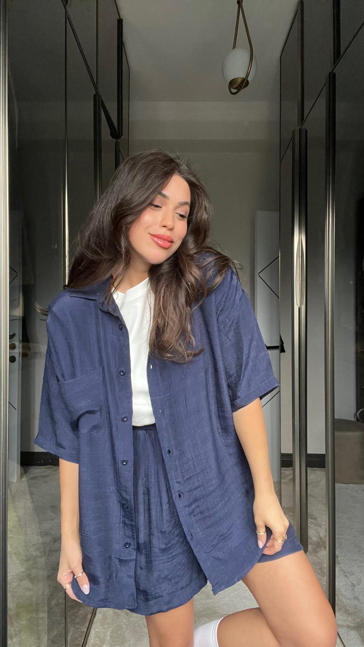 Lacivert Şort Gömlek Takım