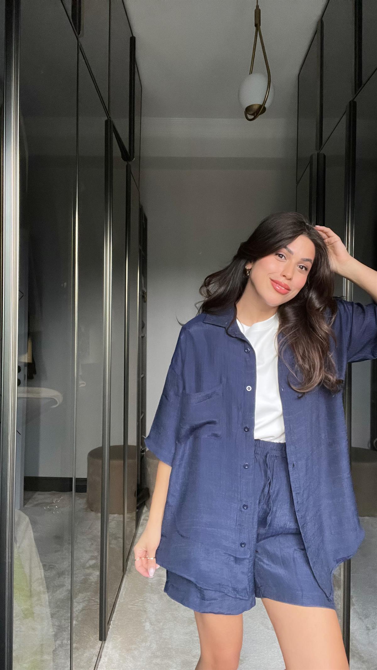 Lacivert Şort Gömlek Takım