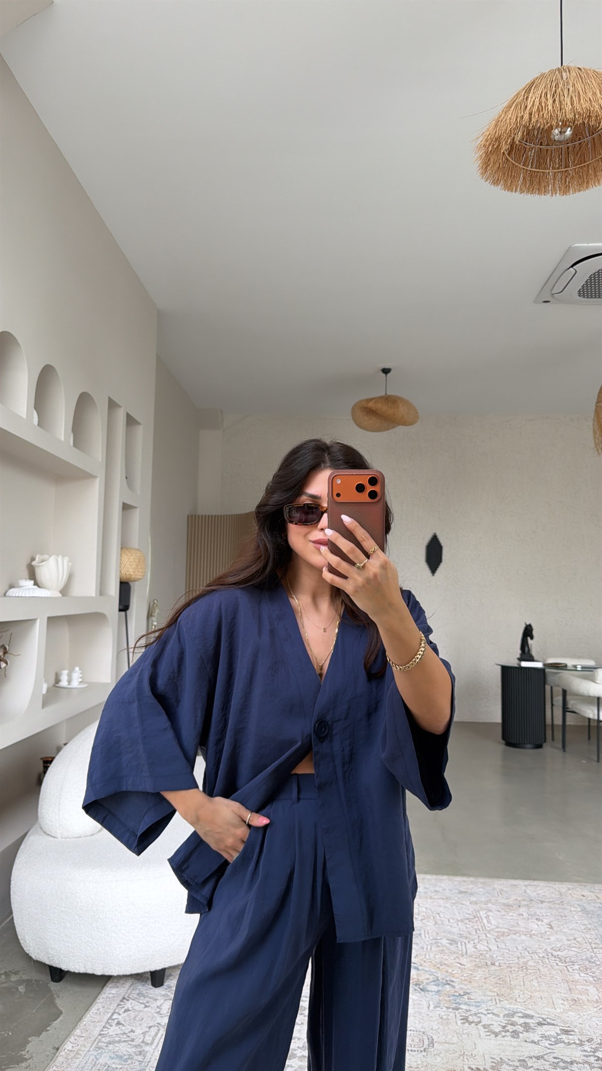 Lacivert Tek Düğme Ceket Pantolon Tensel Takım