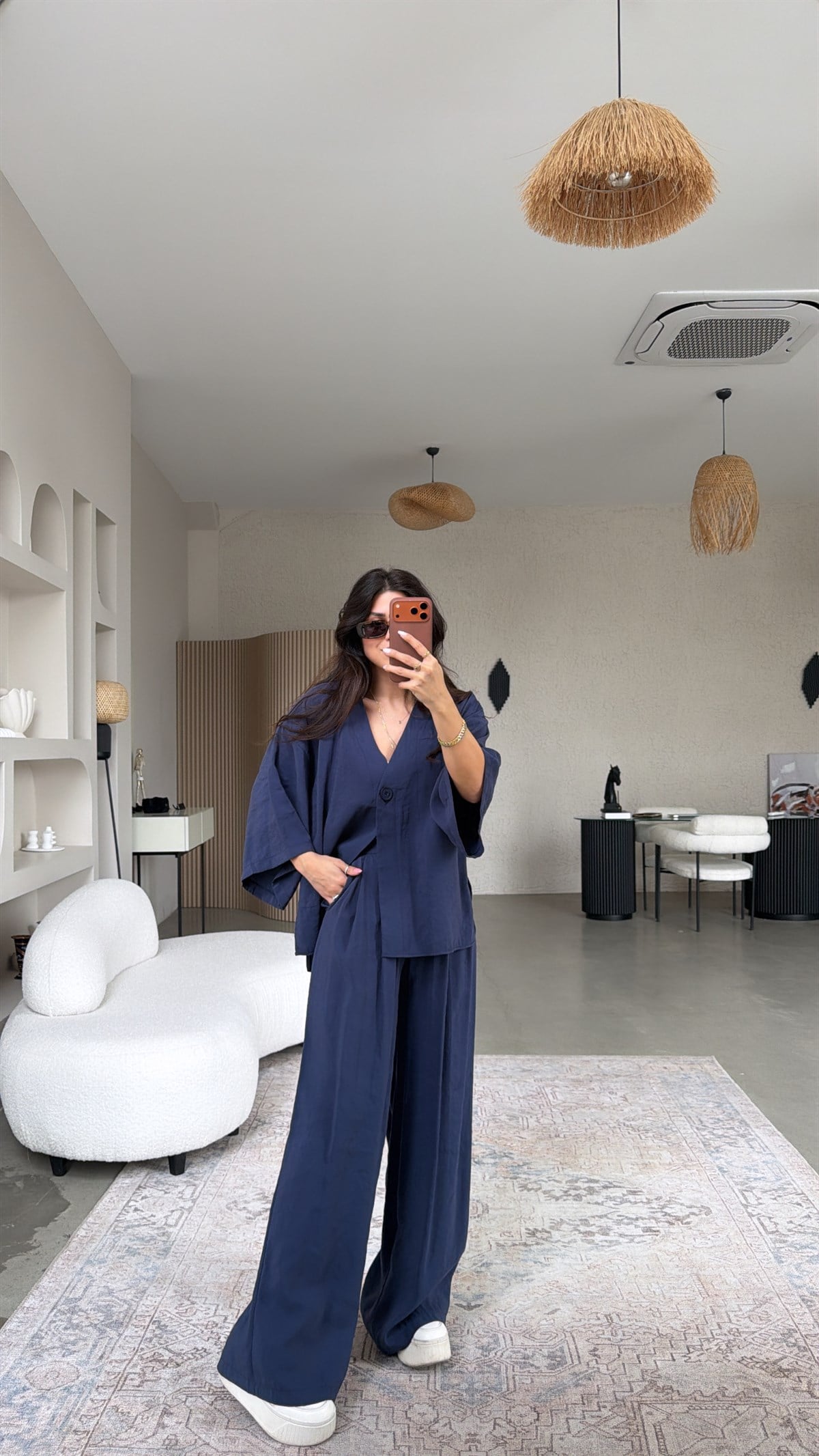 Lacivert Tek Düğme Ceket Pantolon Tensel Takım