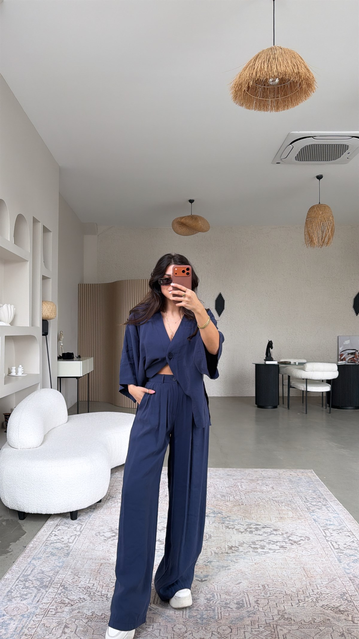 Lacivert Tek Düğme Ceket Pantolon Tensel Takım