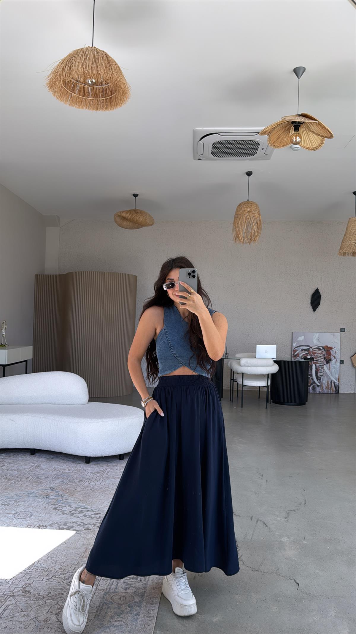 Lacivert Tensel Maxi Etek