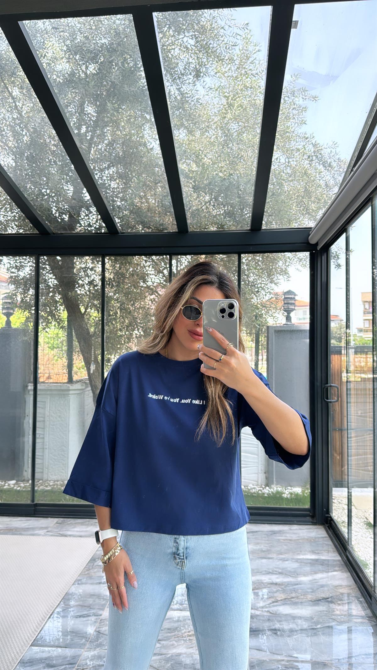 Lacivert Truvakar Kol Yazılı Tshirt