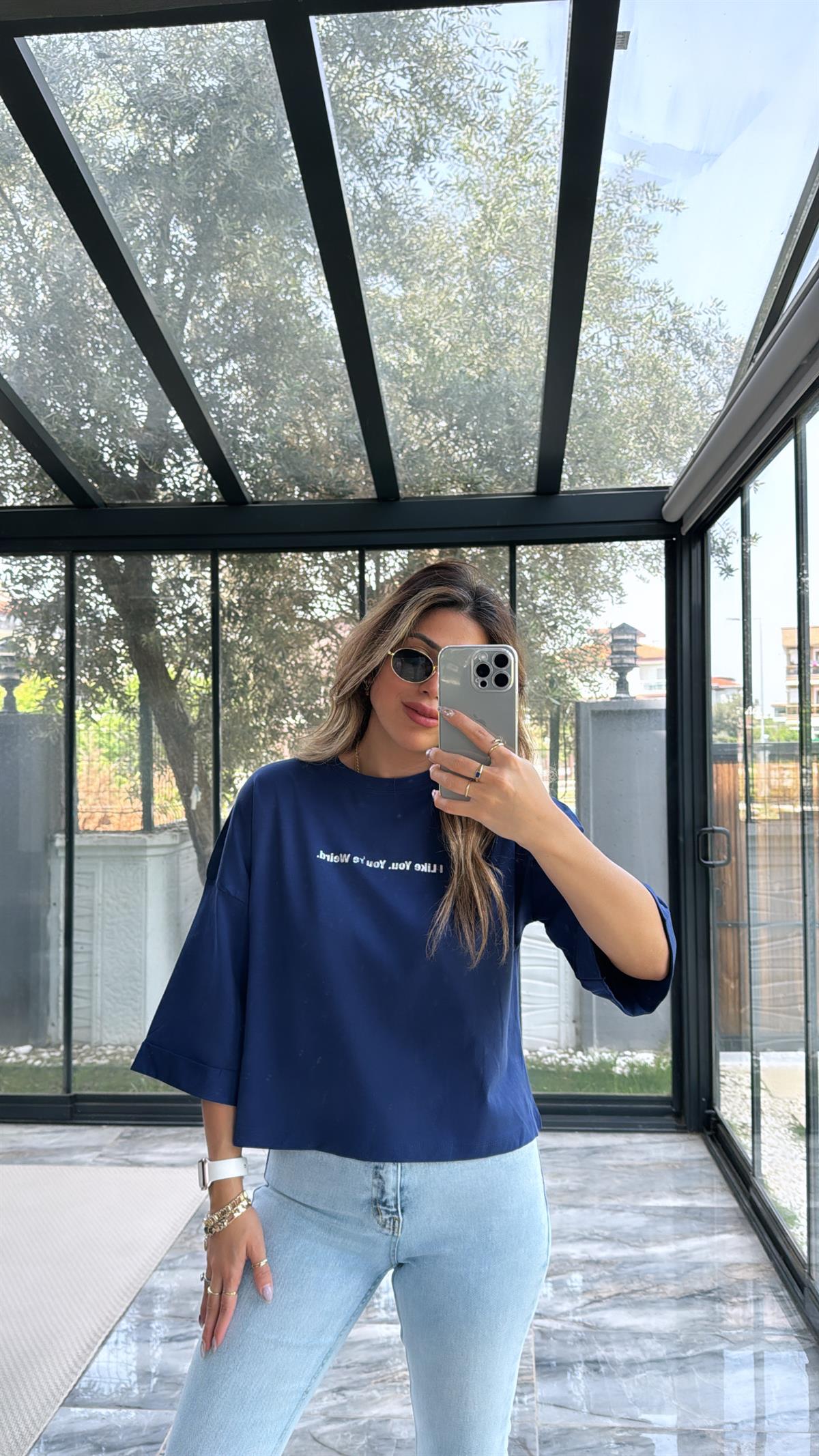 Lacivert Truvakar Kol Yazılı Tshirt