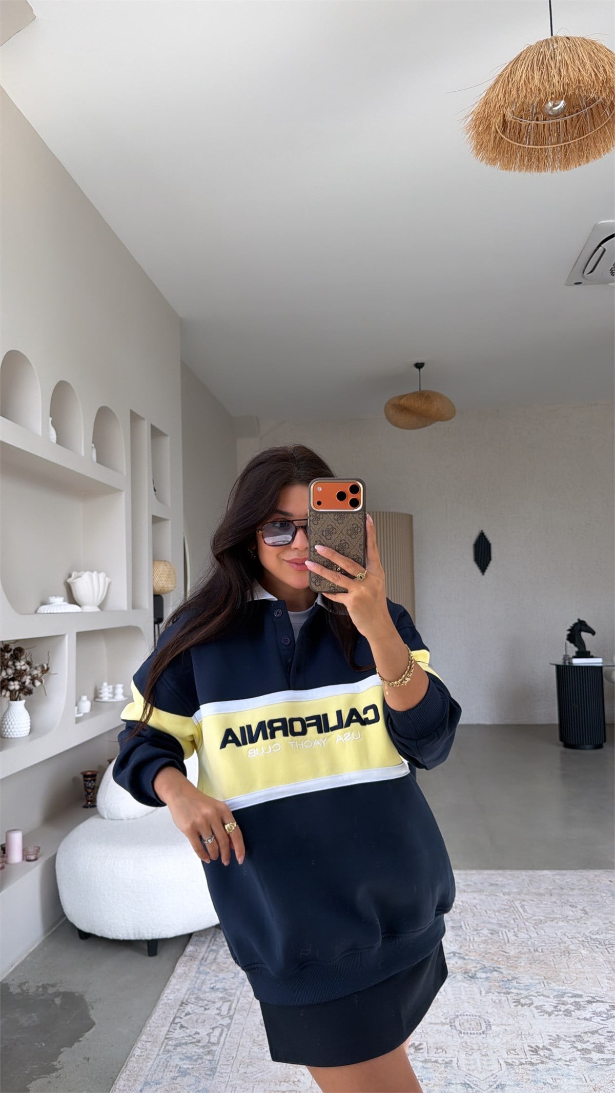 Lacivert Üç İplik Yakalı California Sweatshirt