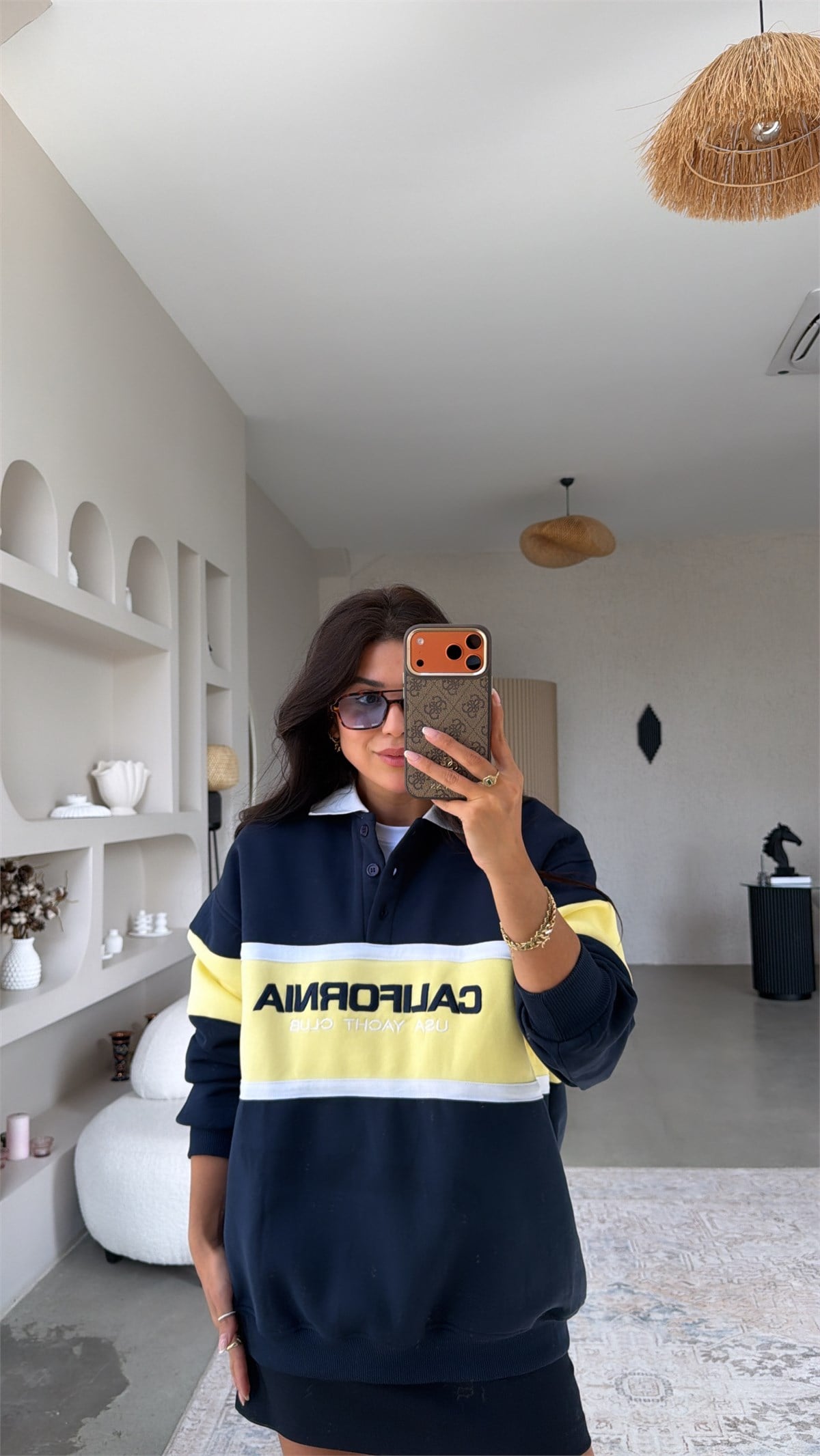 Lacivert Üç İplik Yakalı California Sweatshirt