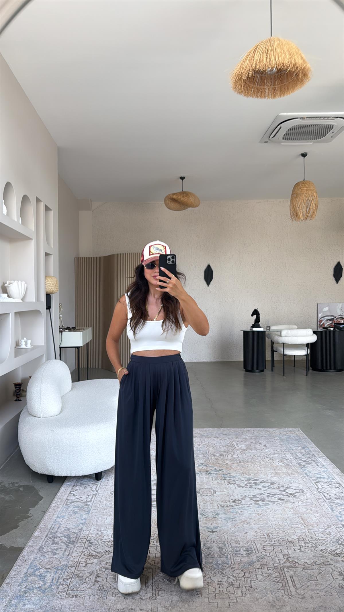 Lacivert Üretim Pileli Bol Paça Eşofman