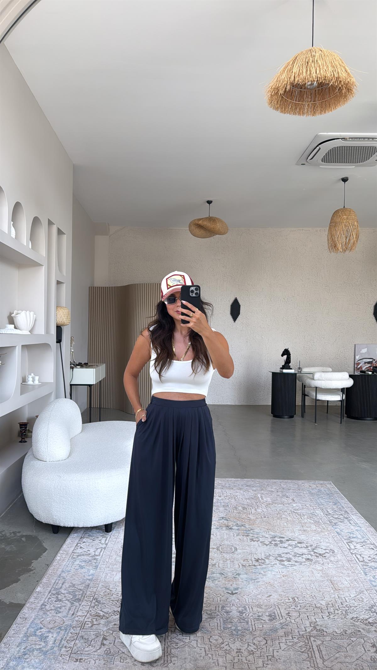 Lacivert Üretim Pileli Bol Paça Eşofman