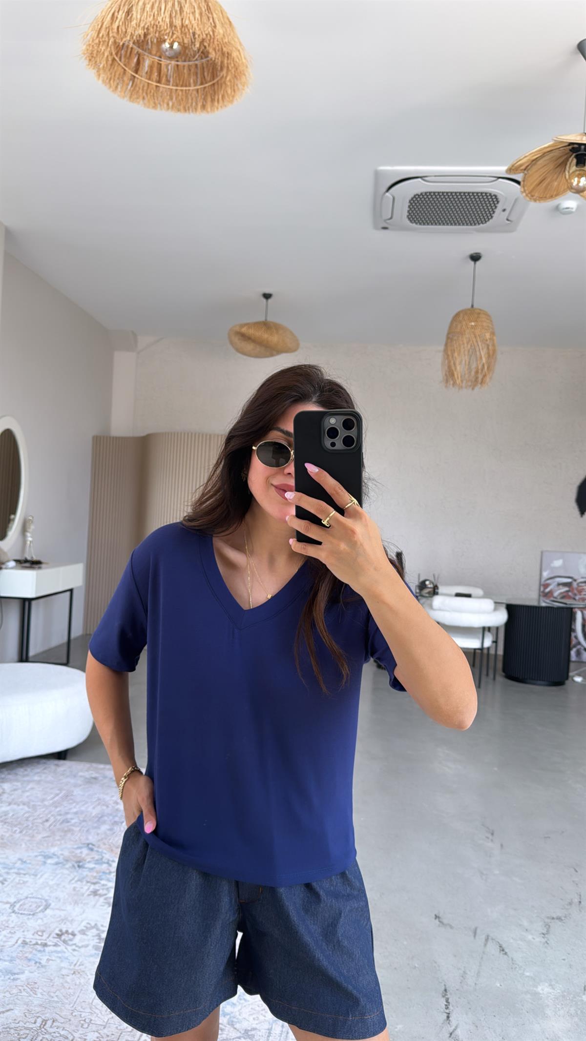 Lacivert V Yaka Salaş Bluz