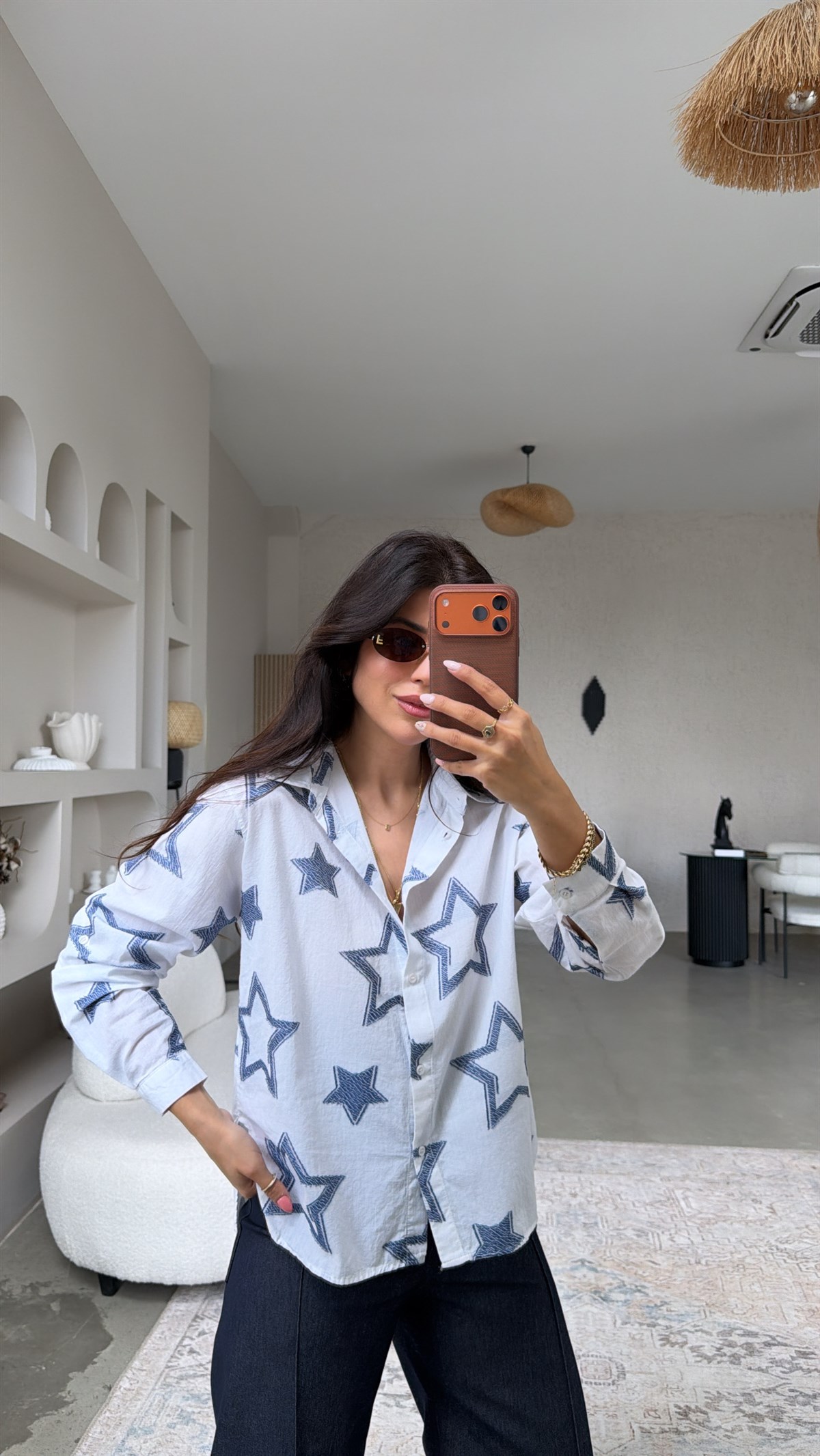 Lacivert Yıldız Detaylı Premium Gömlek