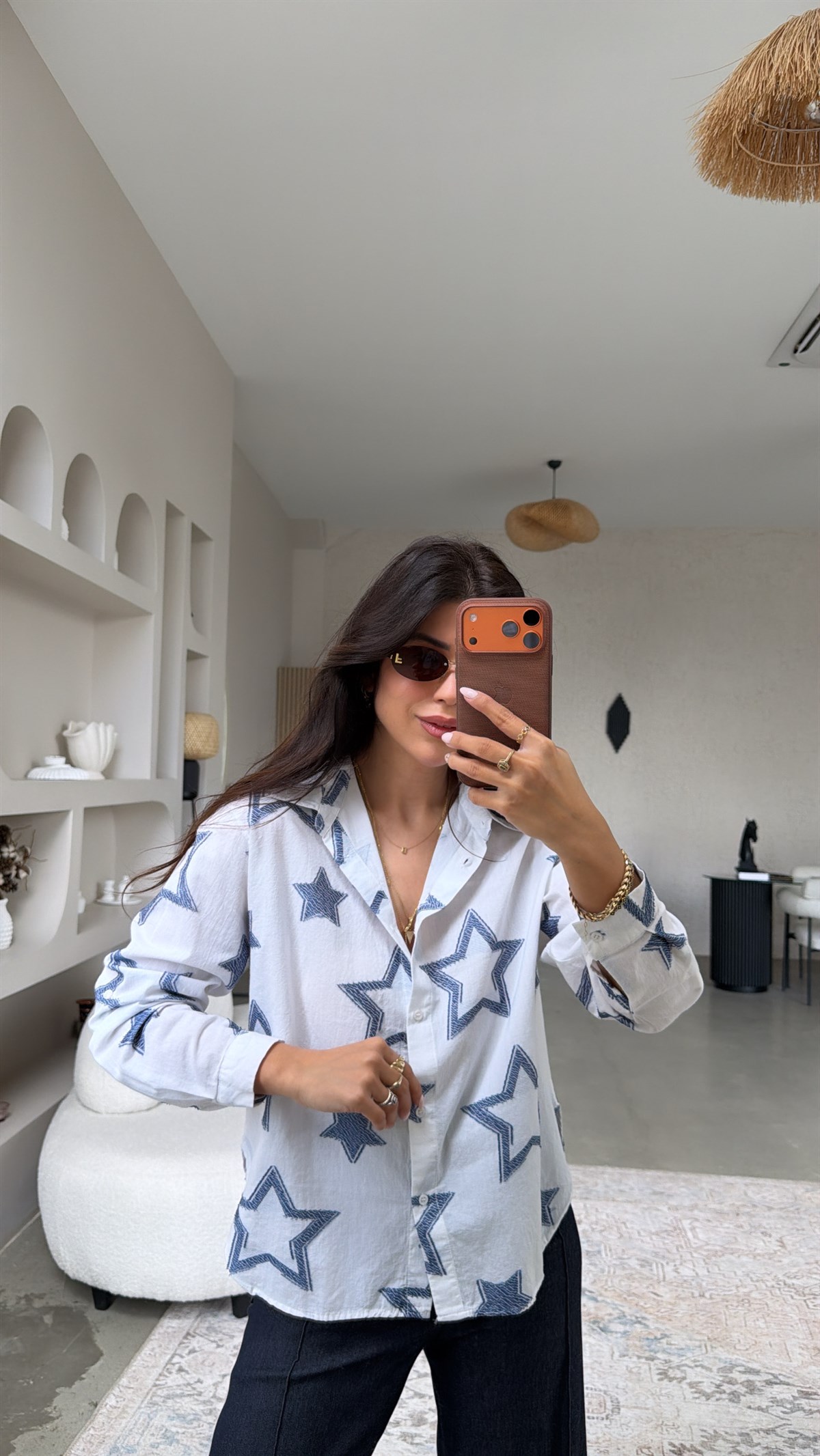 Lacivert Yıldız Detaylı Premium Gömlek