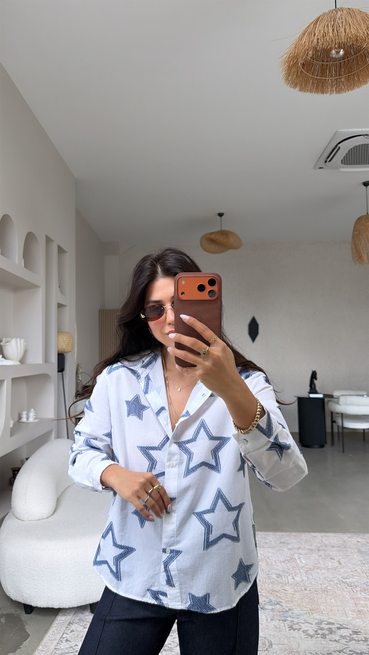 Lacivert Yıldız Detaylı Premium Gömlek