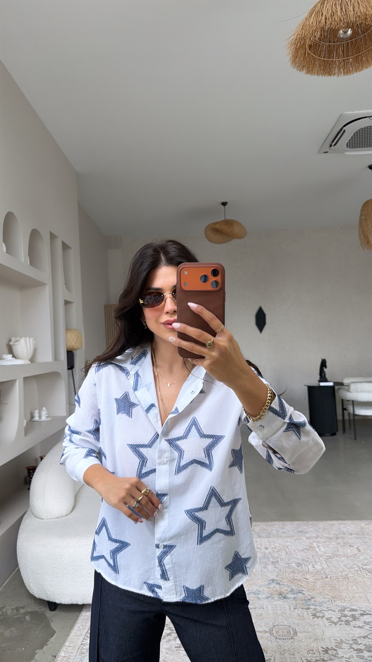 Lacivert Yıldız Detaylı Premium Gömlek