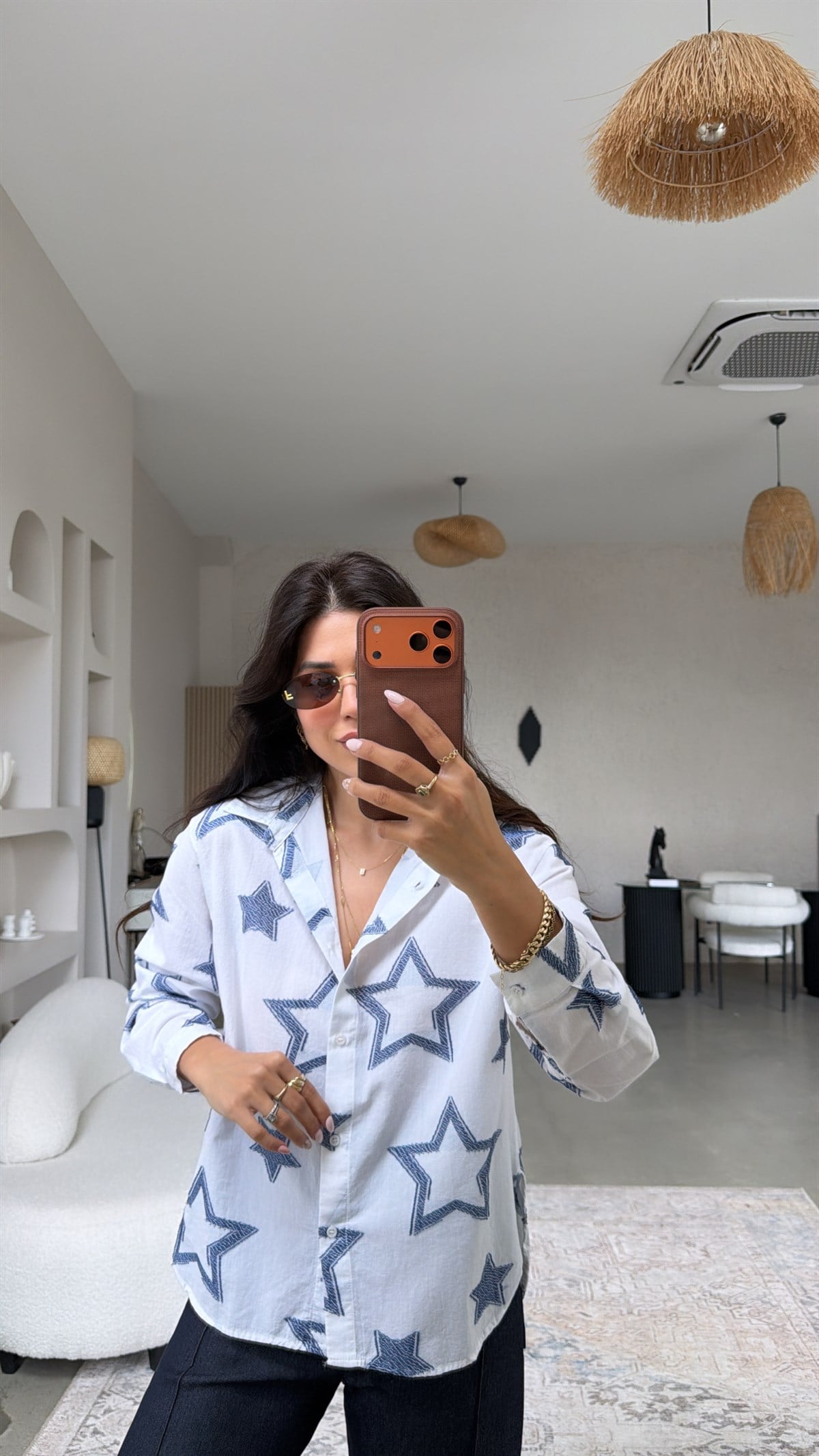 Lacivert Yıldız Detaylı Premium Gömlek