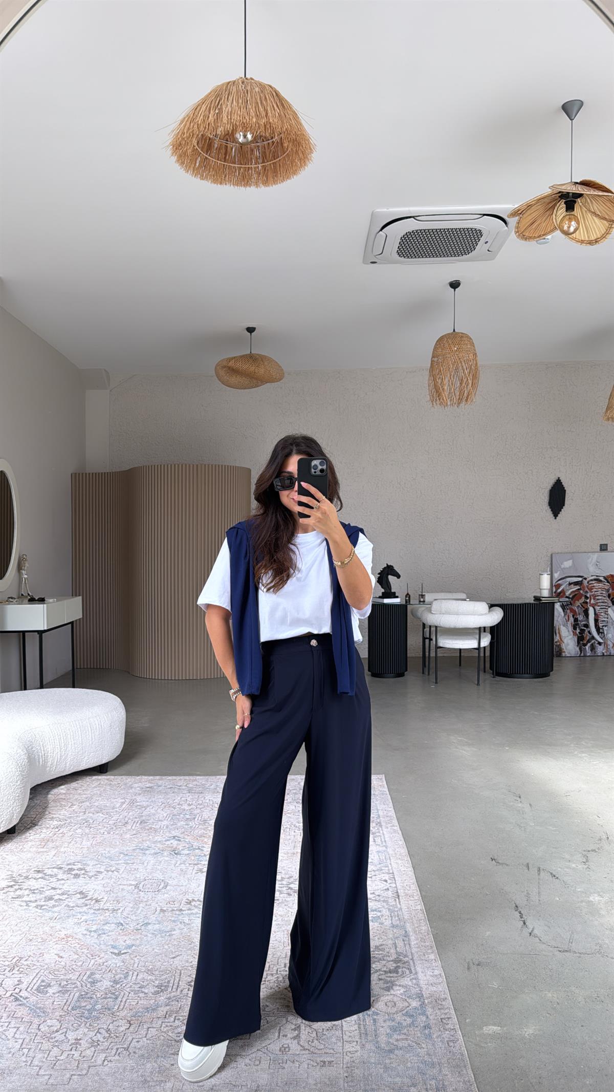 Lacivert ZR Model Bol Kumaş Pantolon