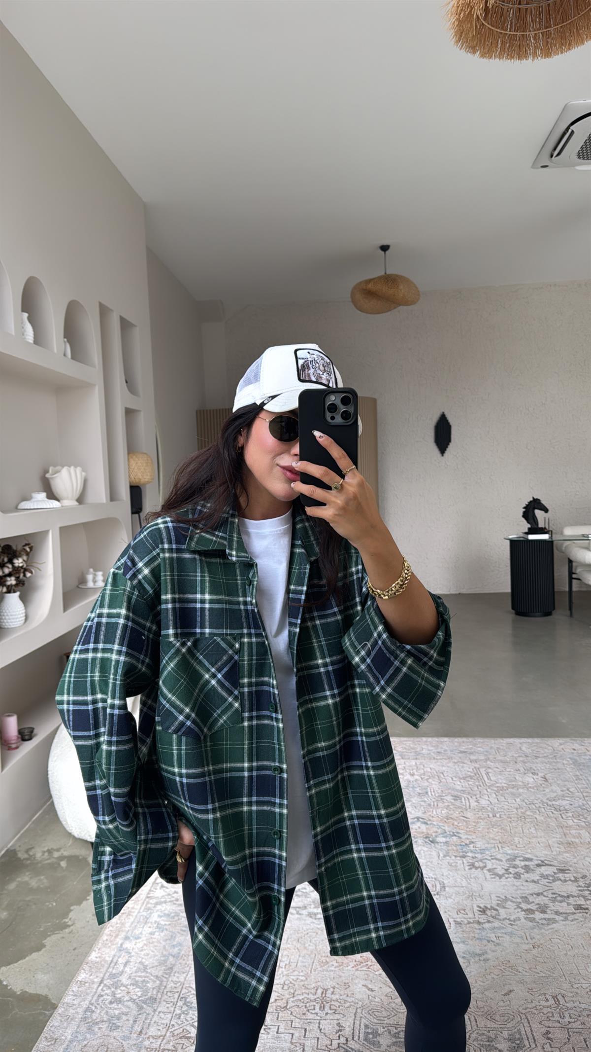 Lacivert Zümrüt Ekose Pamuklu Gömlek