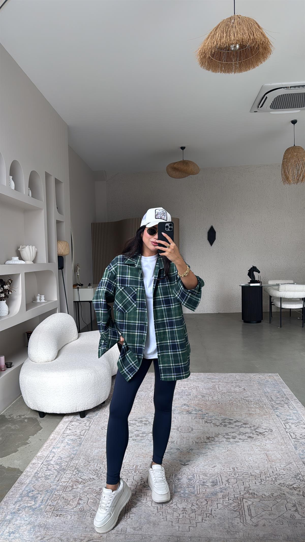 Lacivert Zümrüt Ekose Pamuklu Gömlek