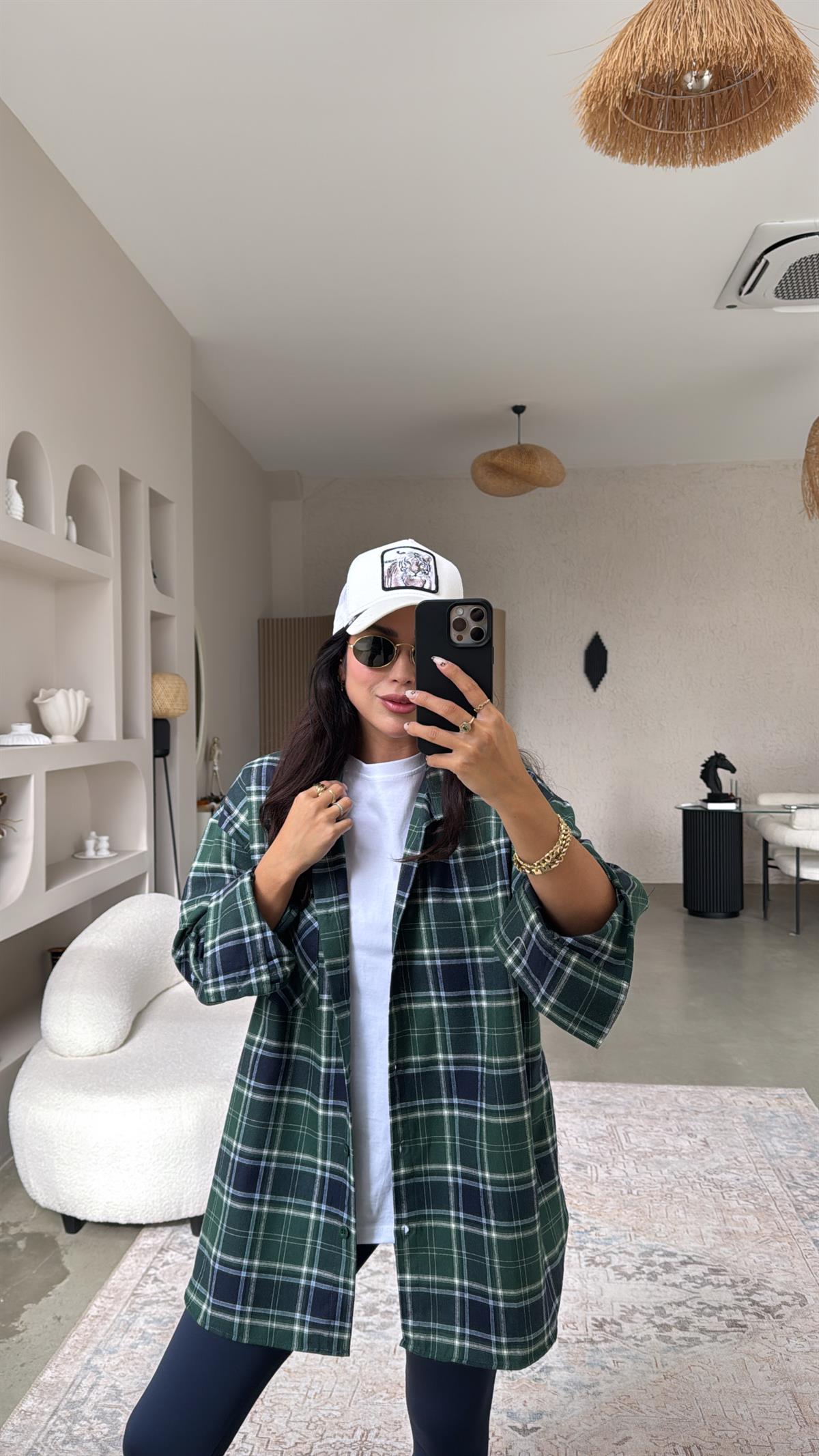 Lacivert Zümrüt Ekose Pamuklu Gömlek