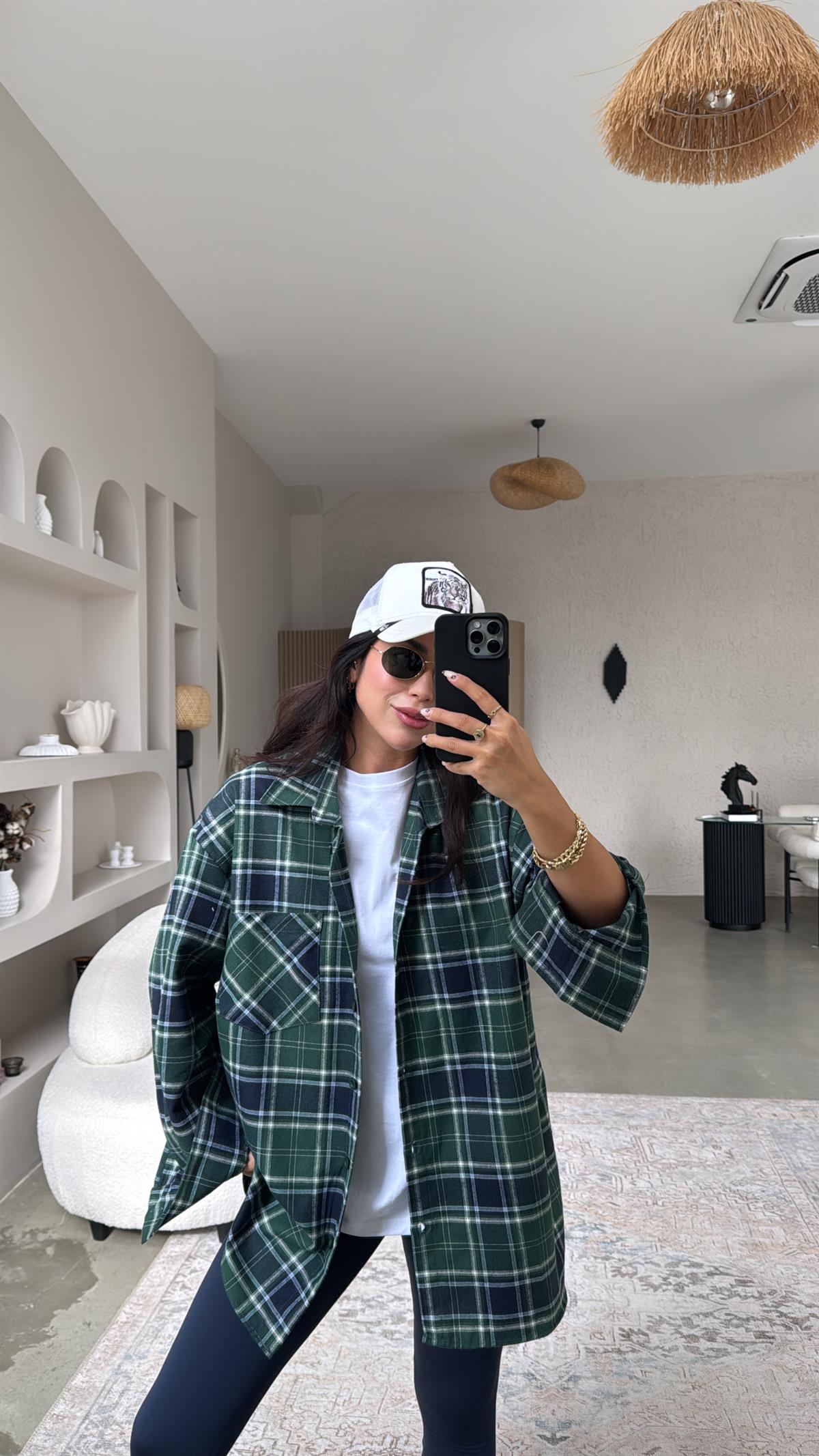 Lacivert Zümrüt Ekose Pamuklu Gömlek