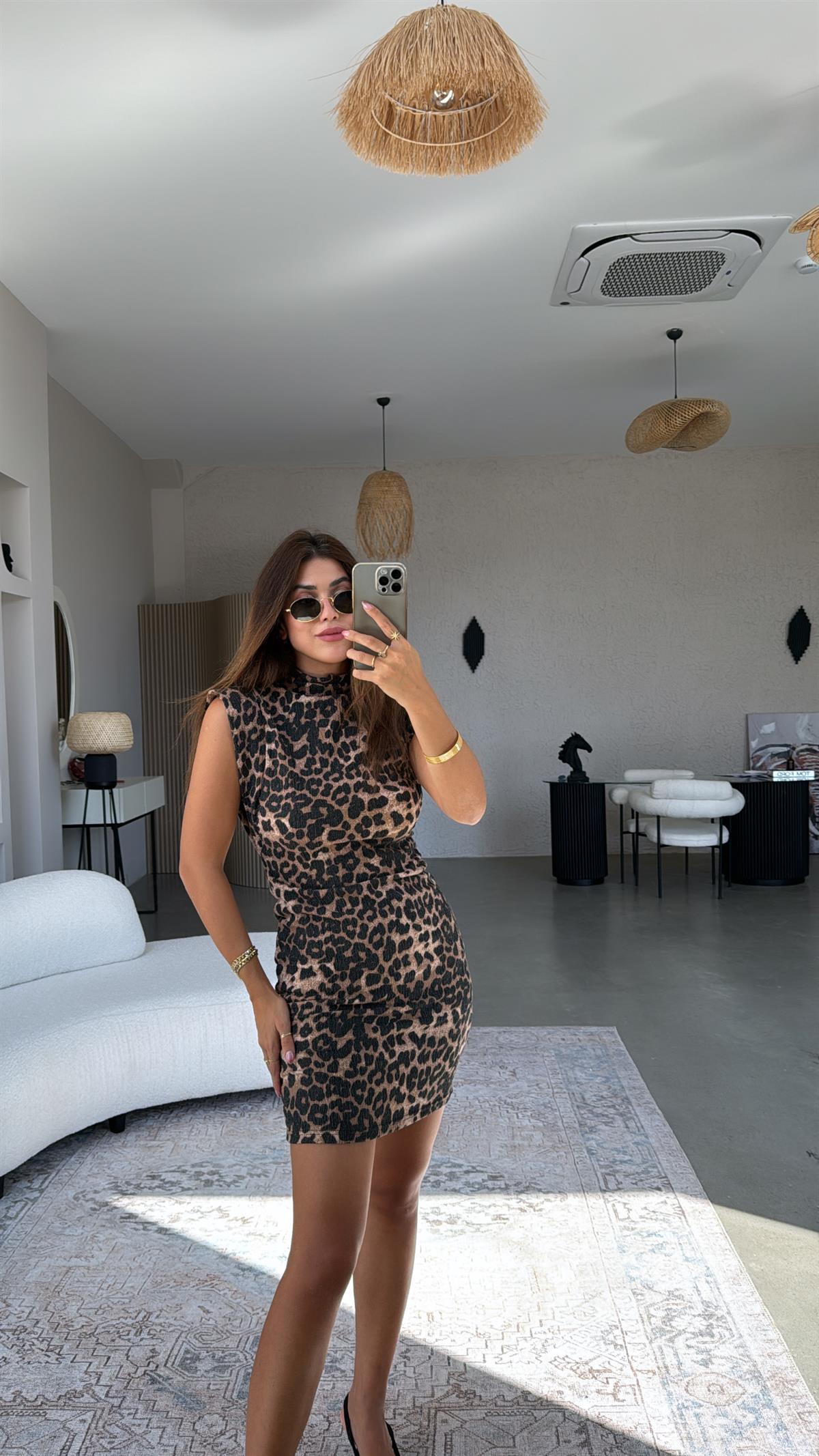 Leopar Desen Bürümcük Elbise