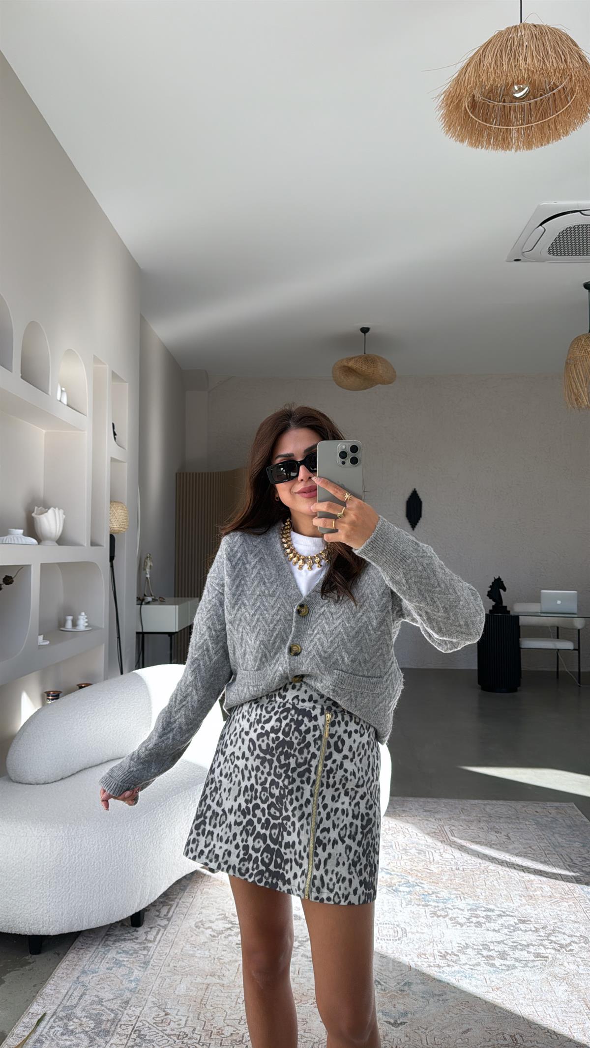 Leopar Desenli Mini Etek