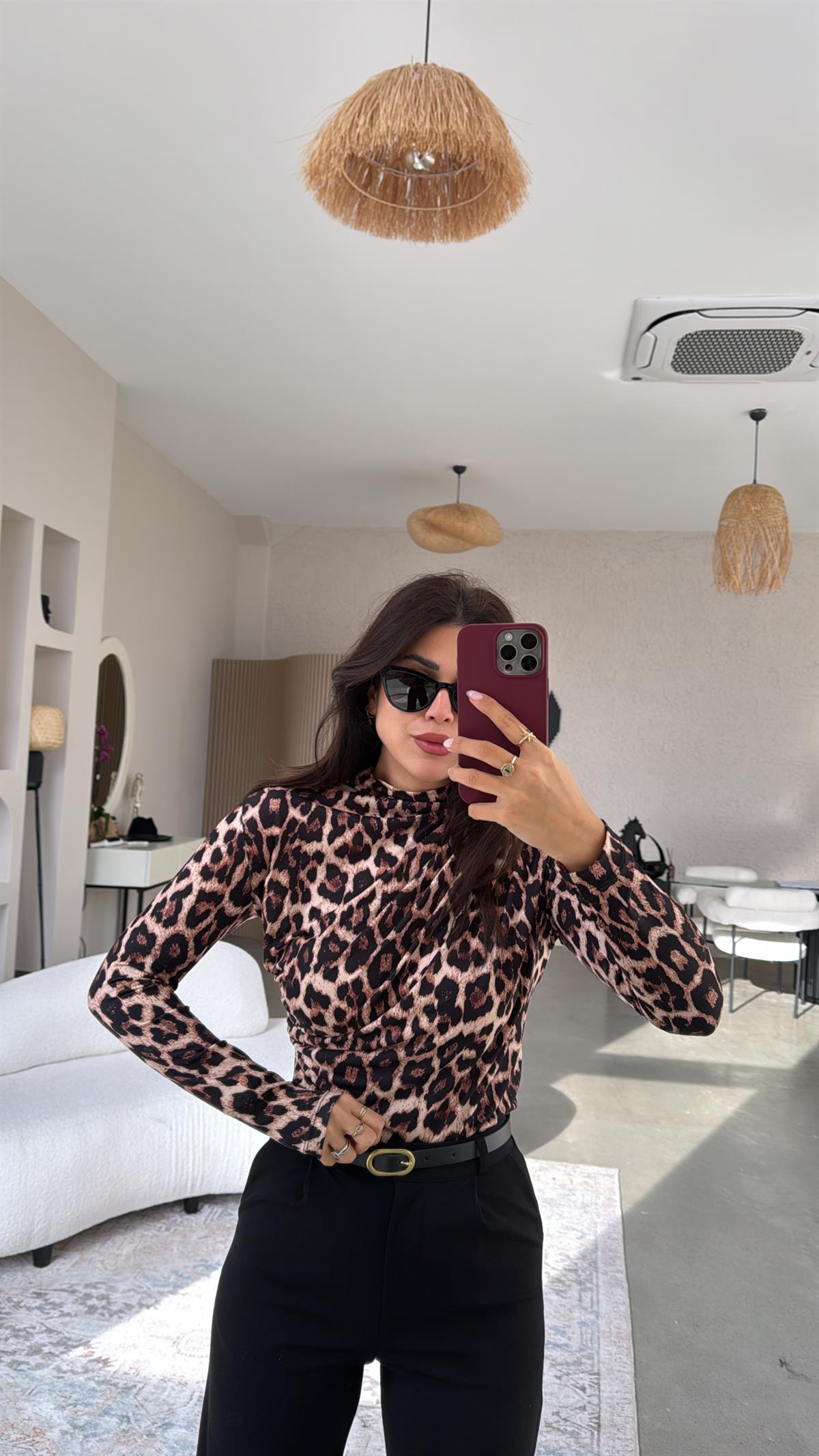 Leopar Drapeli Bluz