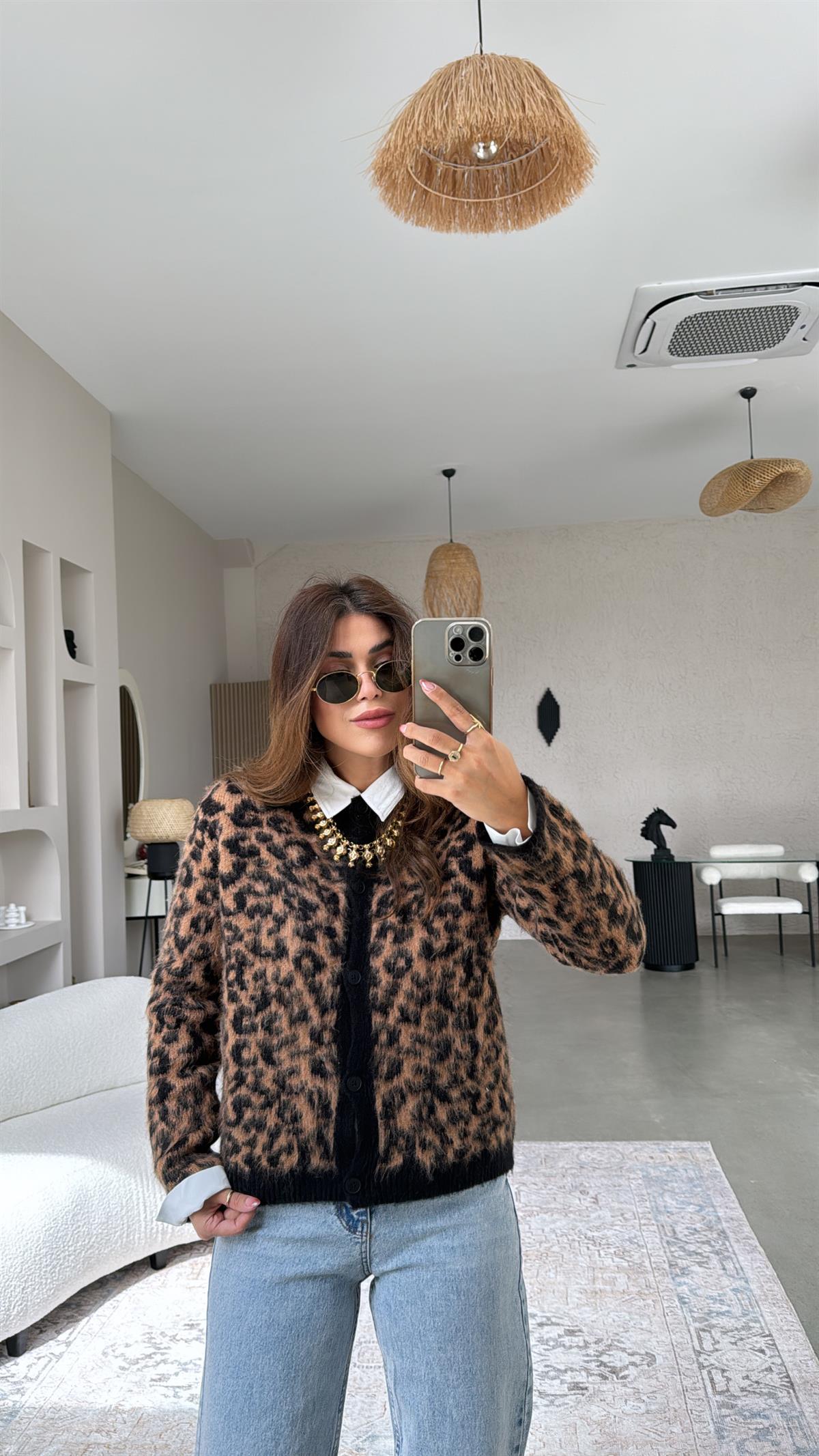 Leopar Sakallı Hırka