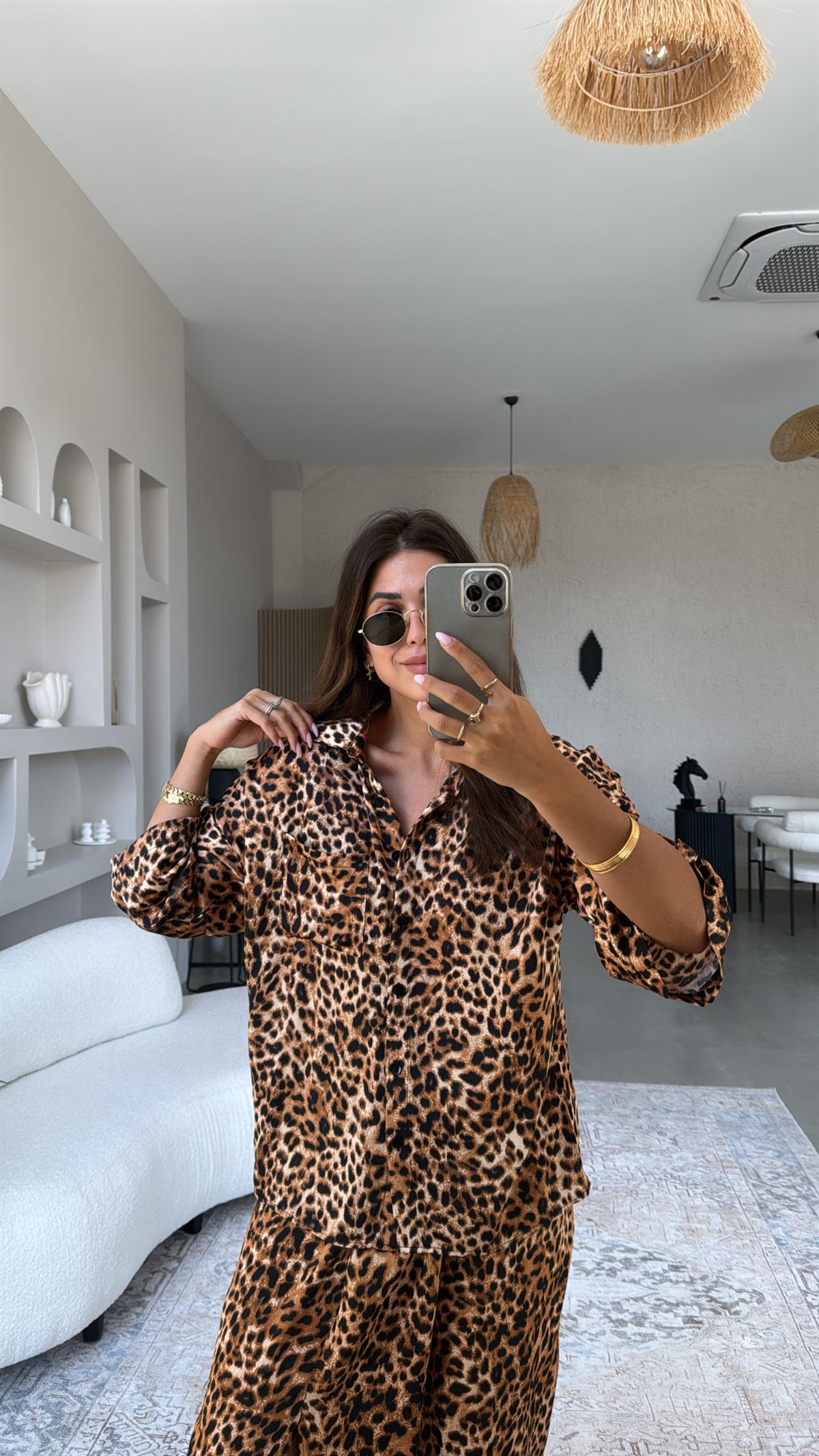 Leopar ZR Saten Etek Gömlek Takım