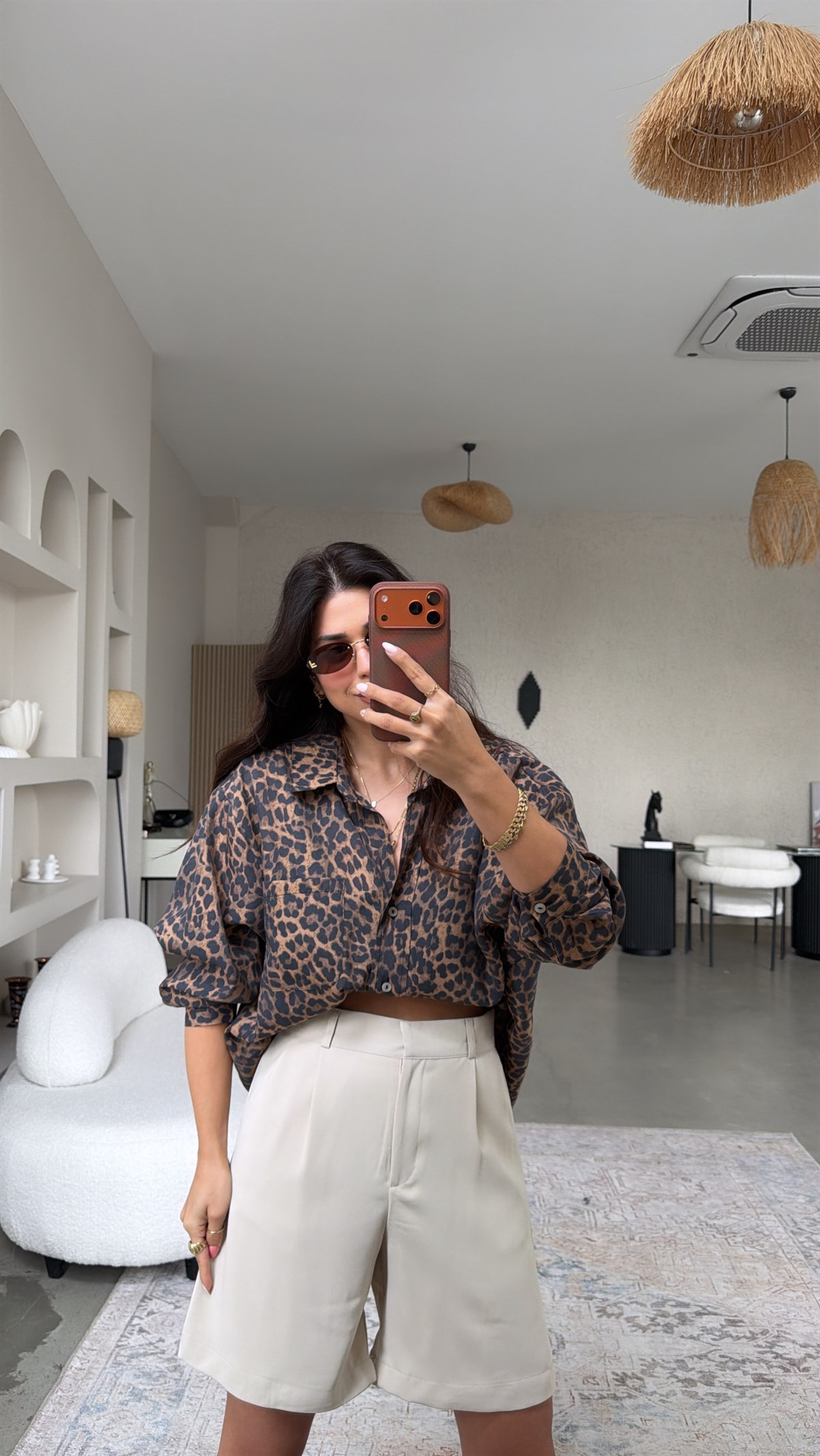 Leoparlı Tensel İpek Gömlek
