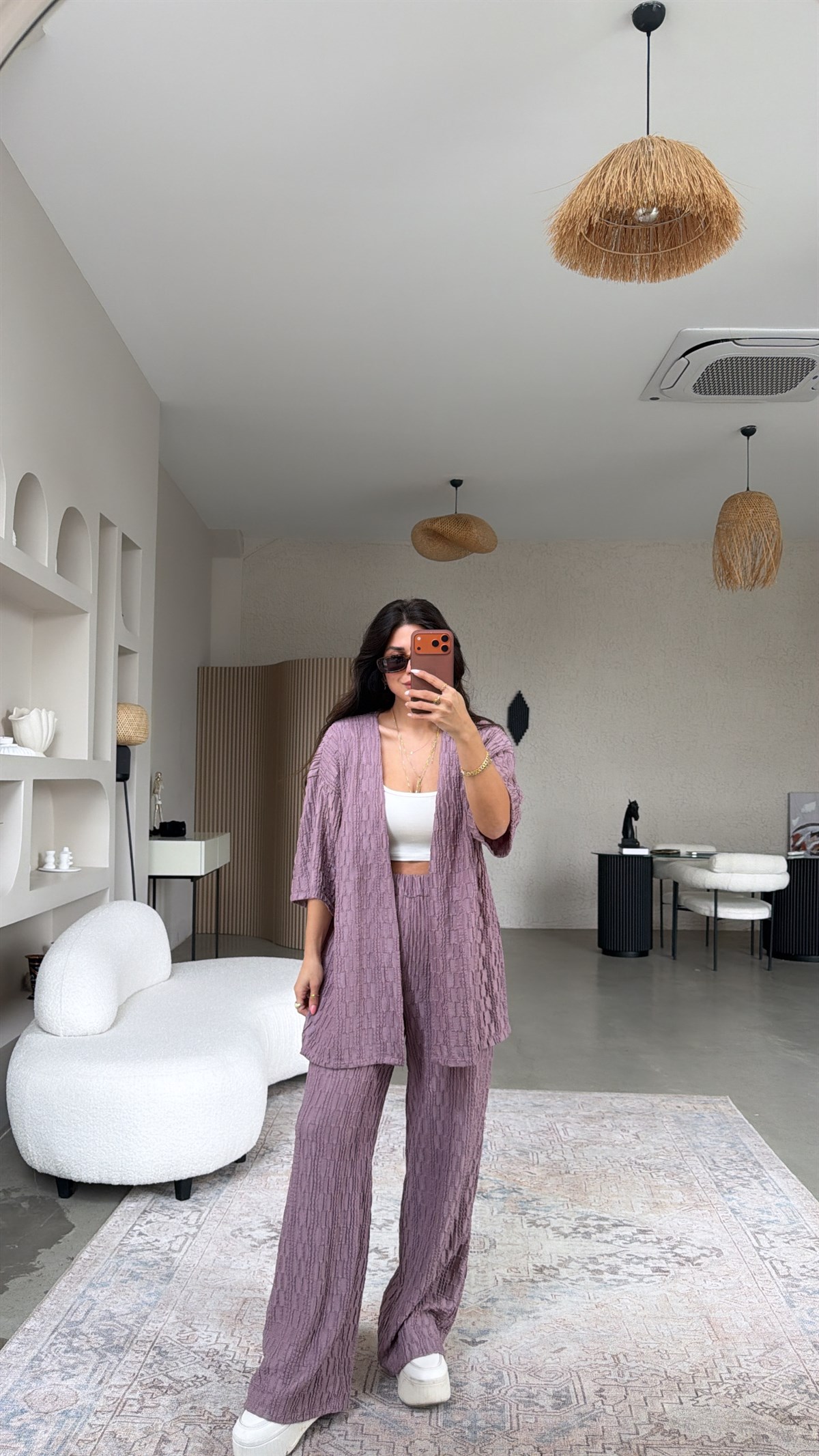 Lila Dokulu Ceketli Takım