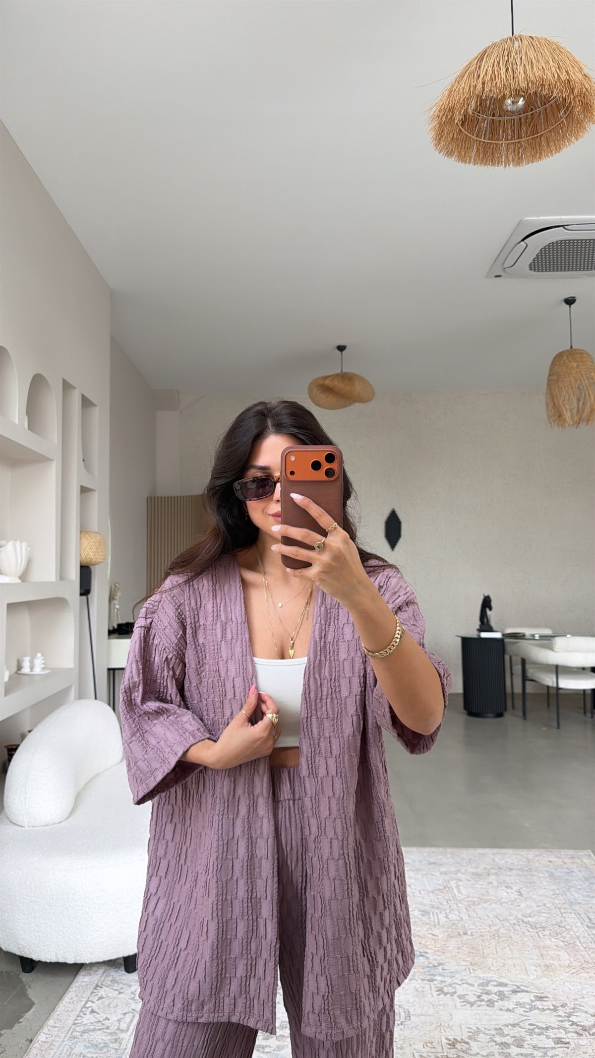 Lila Dokulu Ceketli Takım