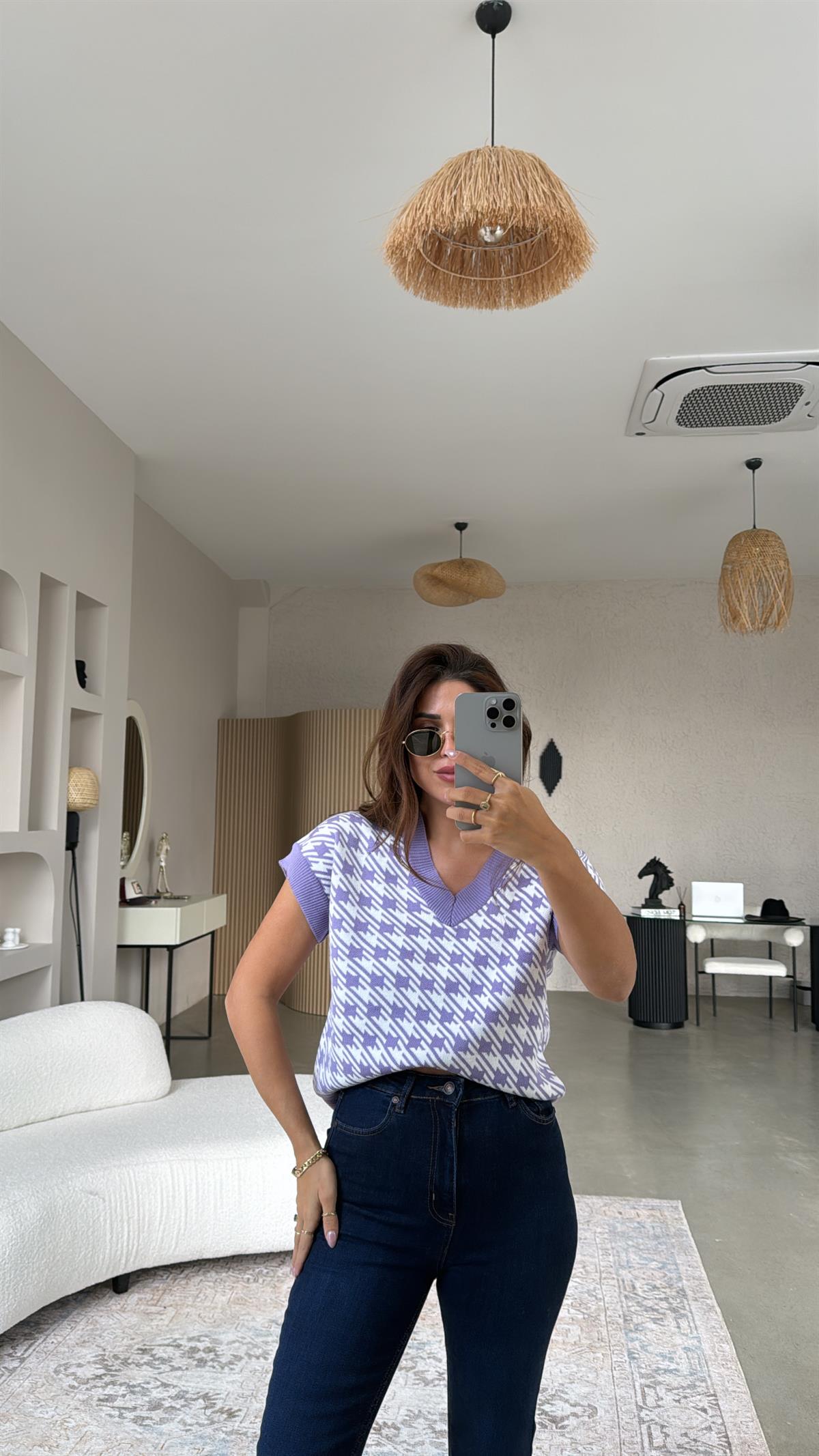 Lila Kazayağı Triko Bluz