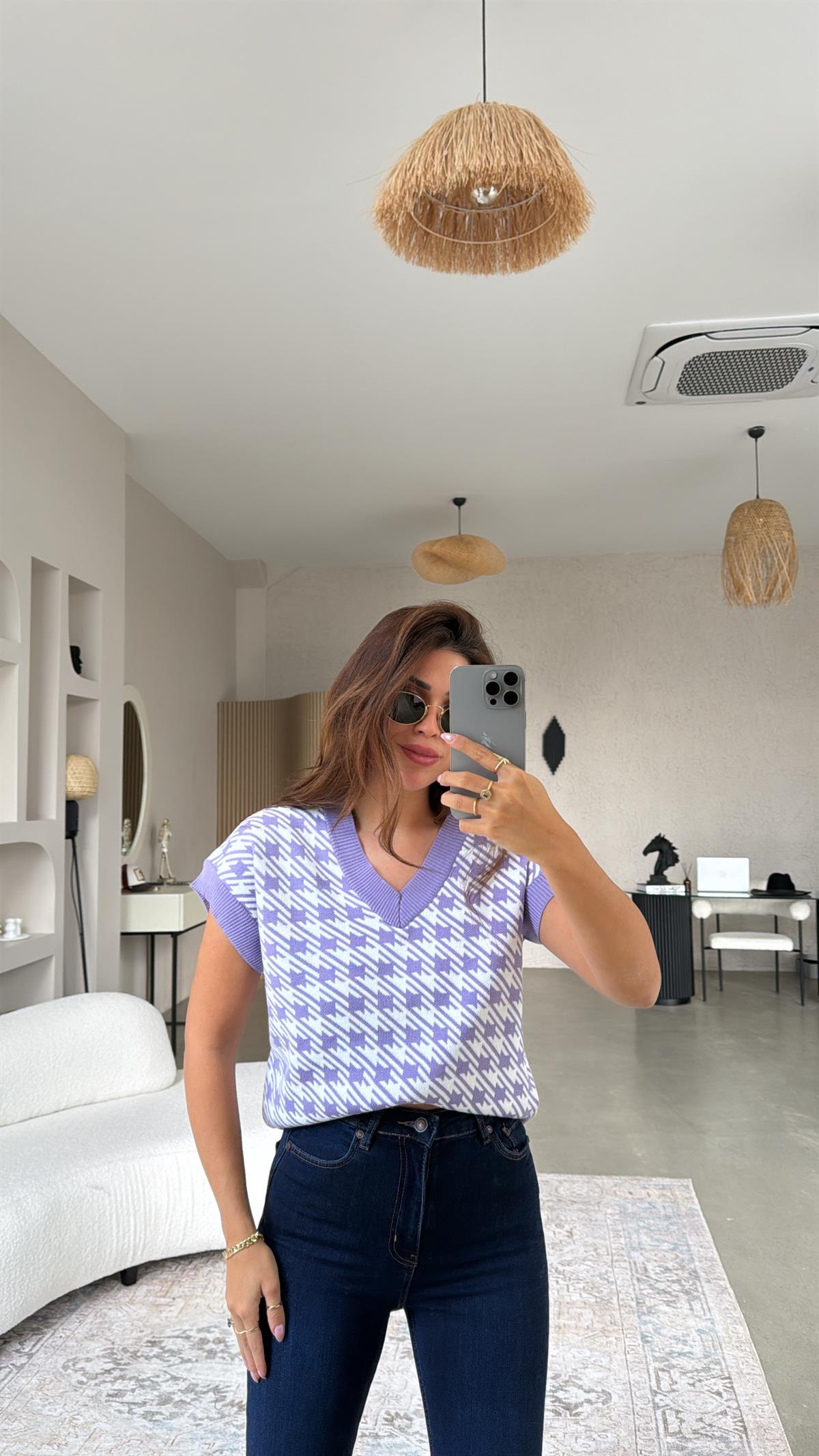 Lila Kazayağı Triko Bluz