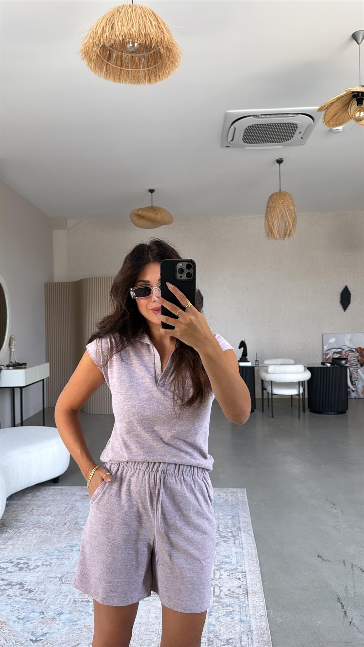 Lila Şortlu Polo Yaka Tshirt Takım