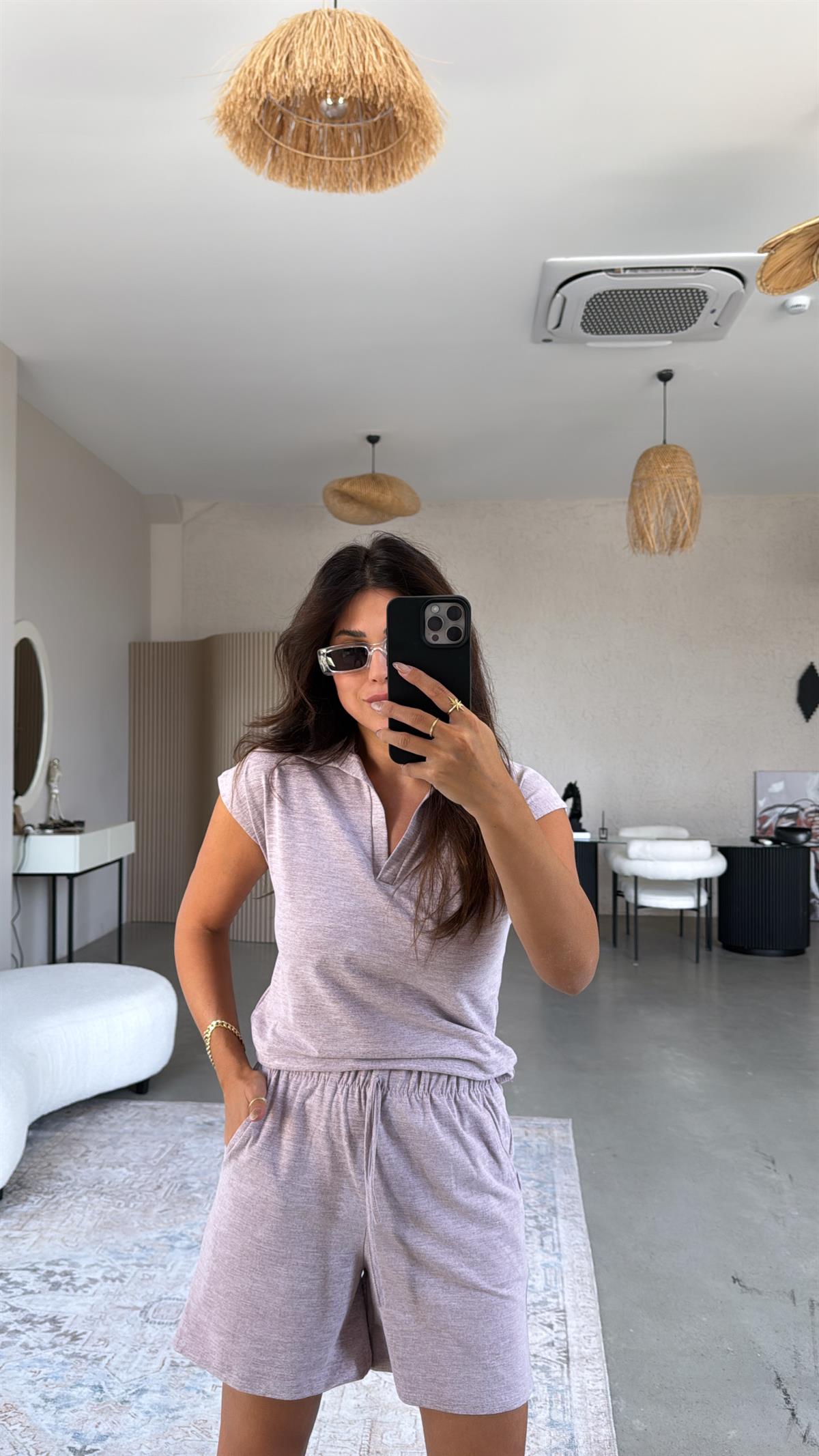 Lila Şortlu Polo Yaka Tshirt Takım