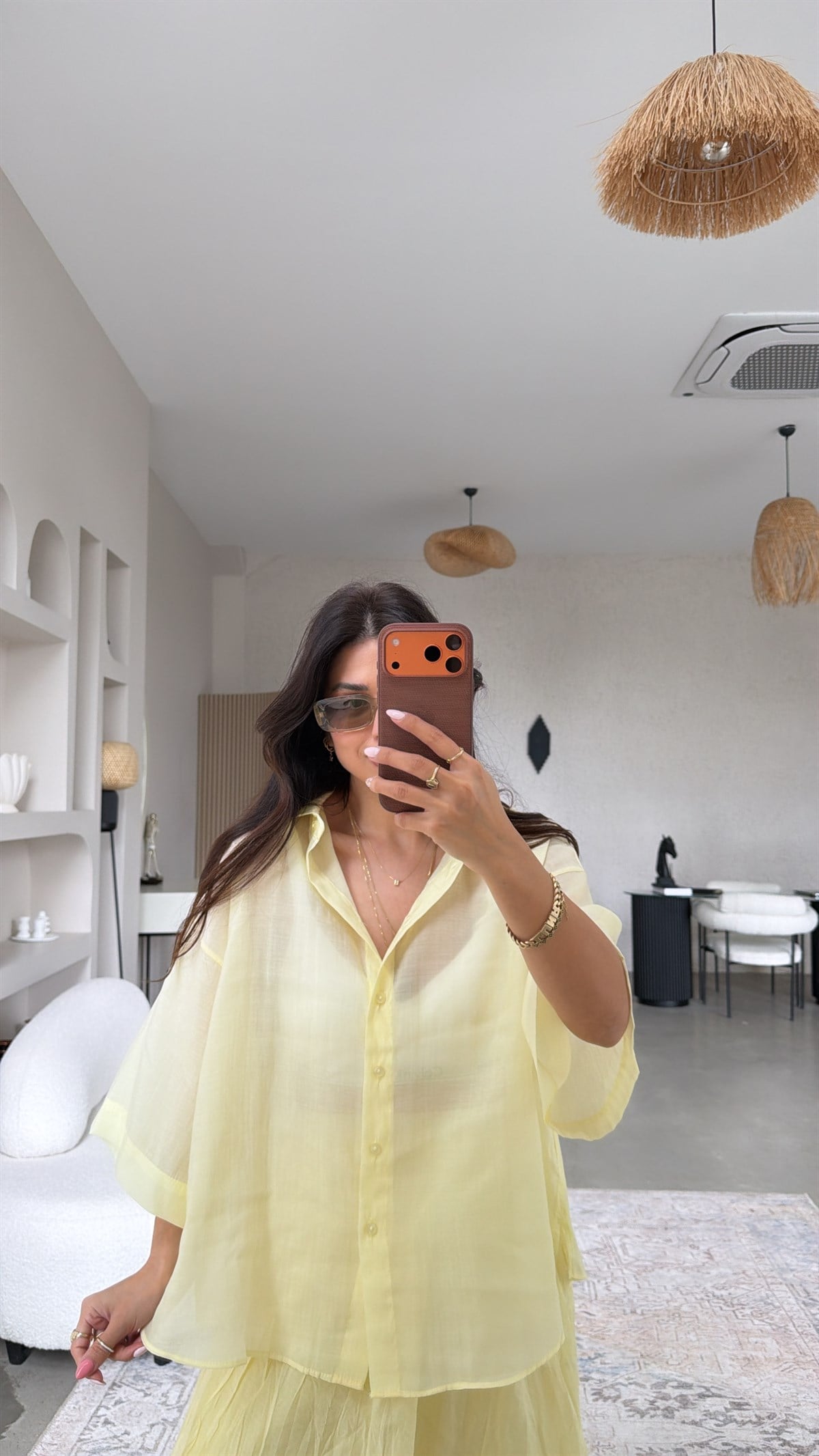 Limon Transparan İpek Gömlek