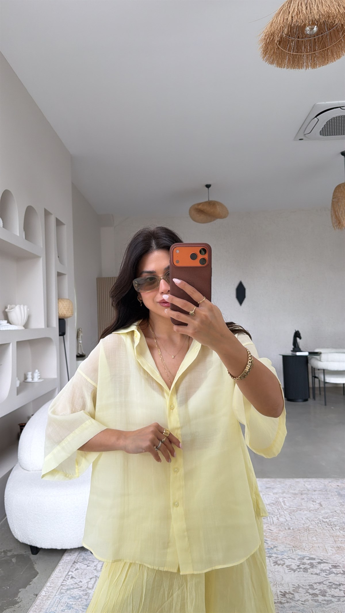 Limon Transparan İpek Gömlek