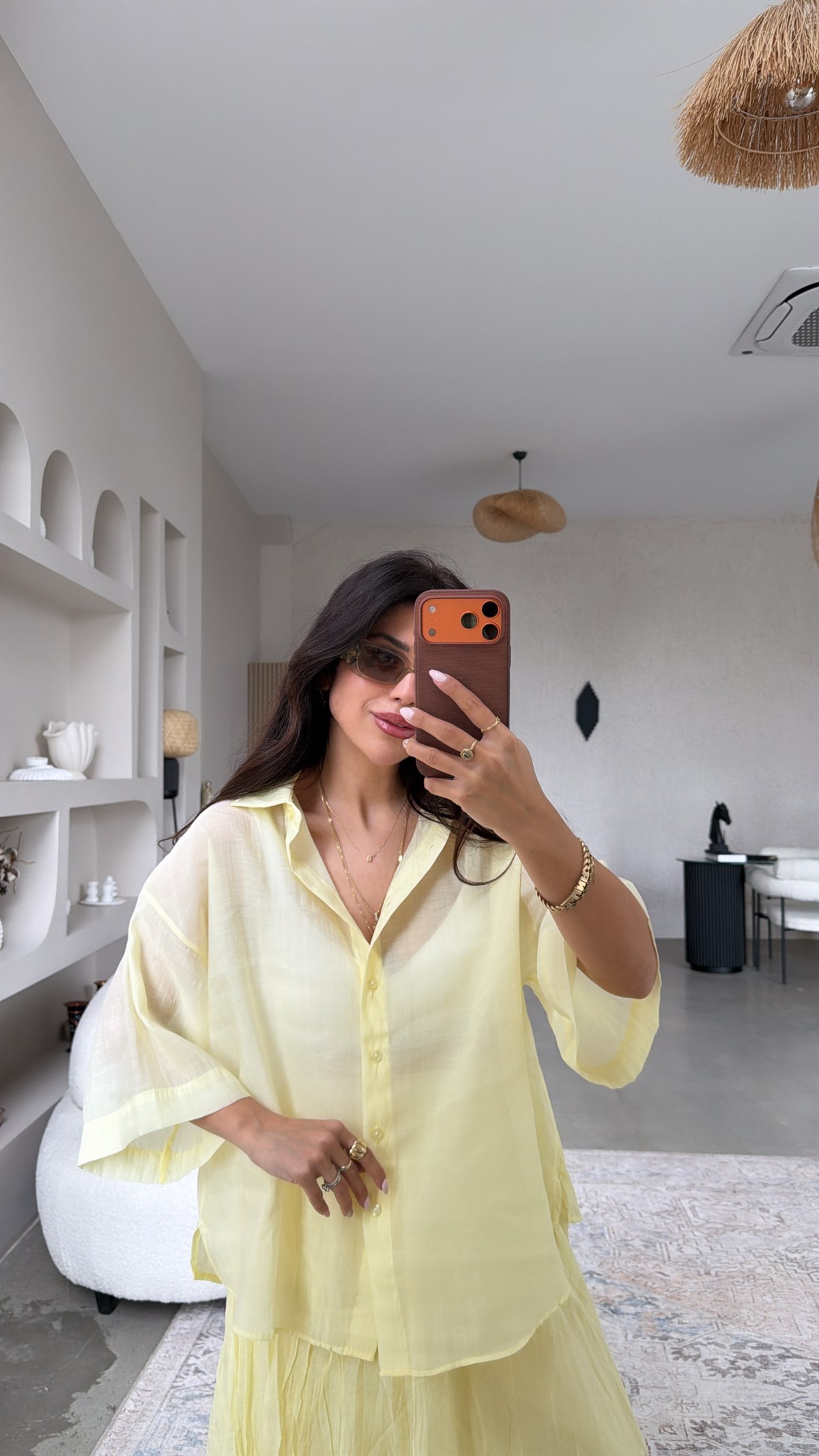 Limon Transparan İpek Gömlek