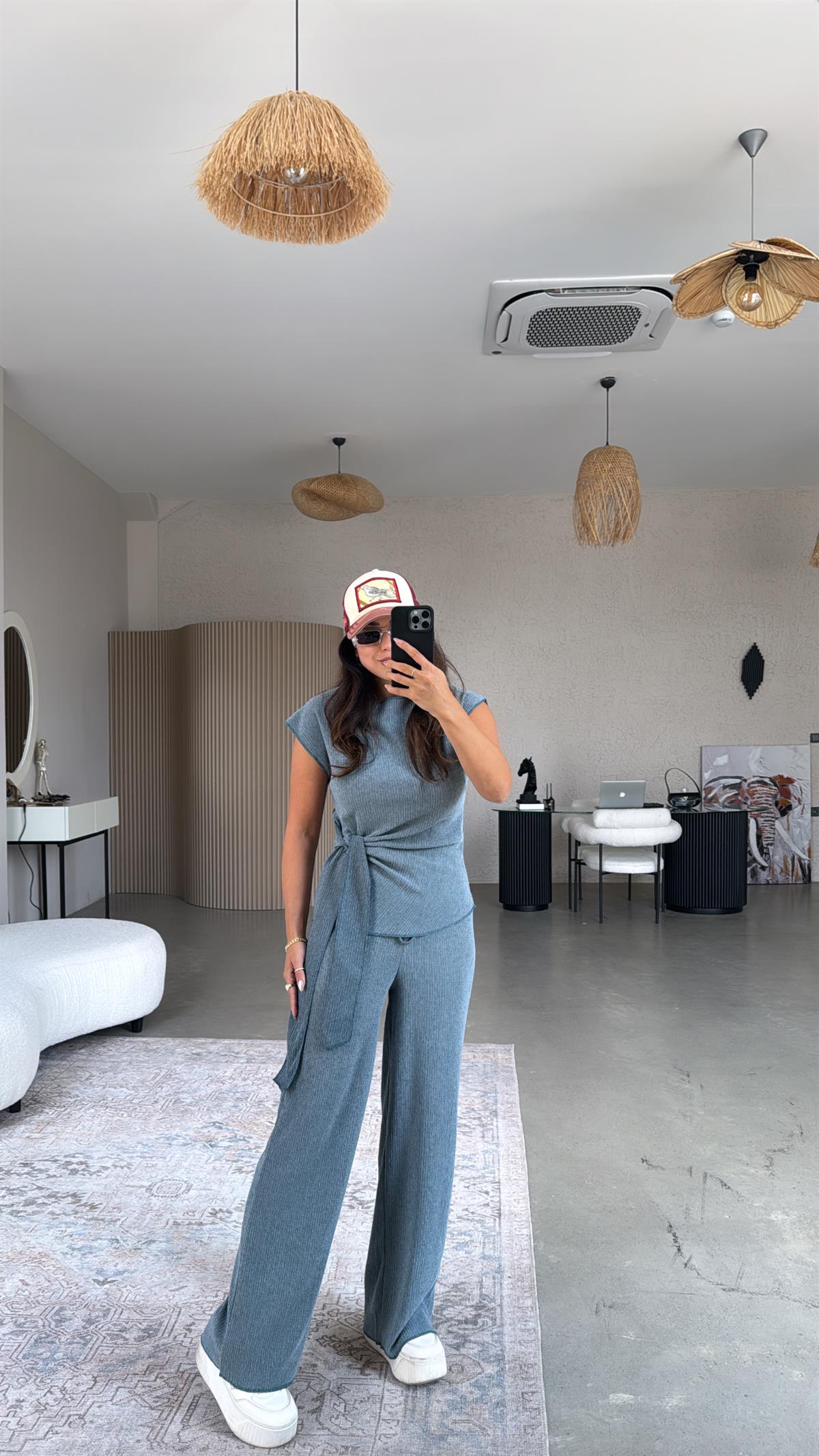 Mavi Bağlamalı Bürümcük Takım 