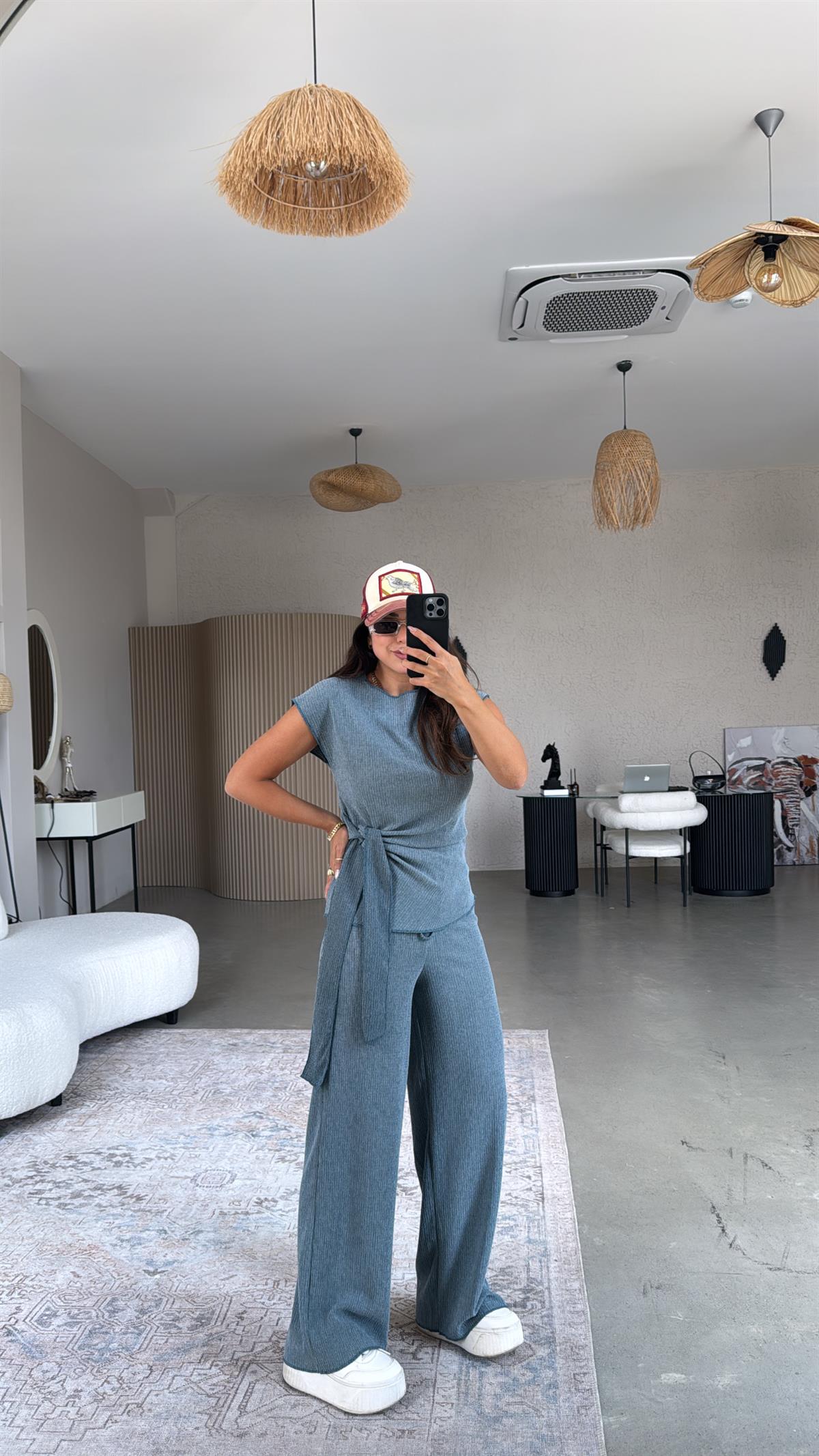 Mavi Bağlamalı Bürümcük Takım 