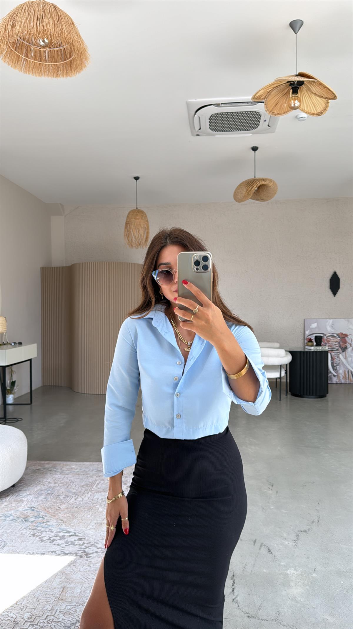 Mavi Basic Crop Gömlek