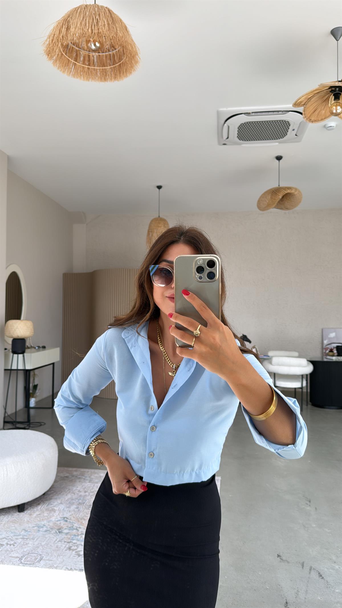 Mavi Basic Crop Gömlek