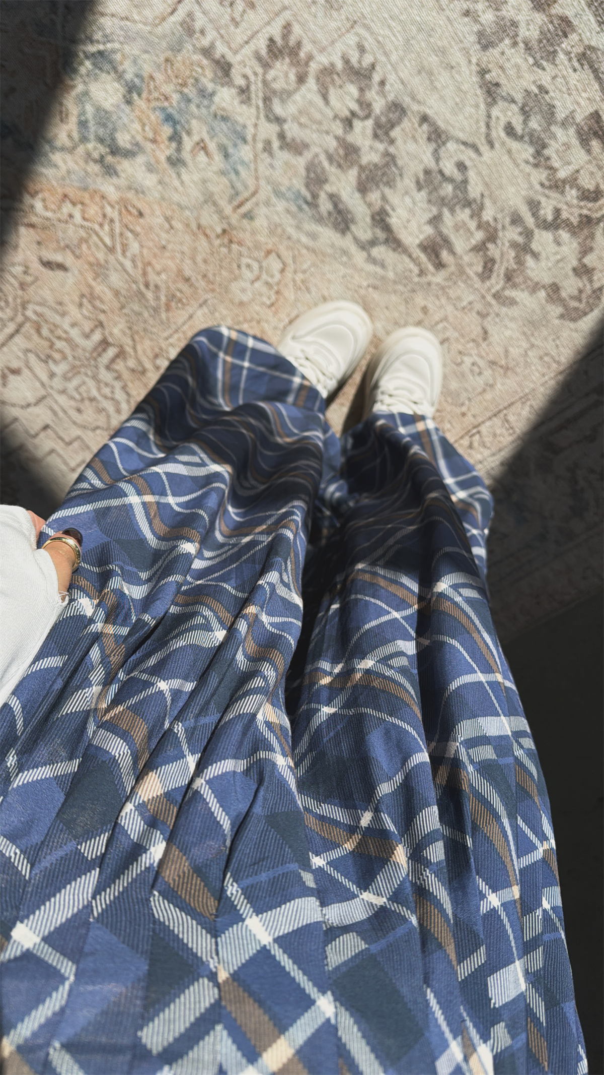 Mavi Desenli Tensel Bb Şalvar Pantolon