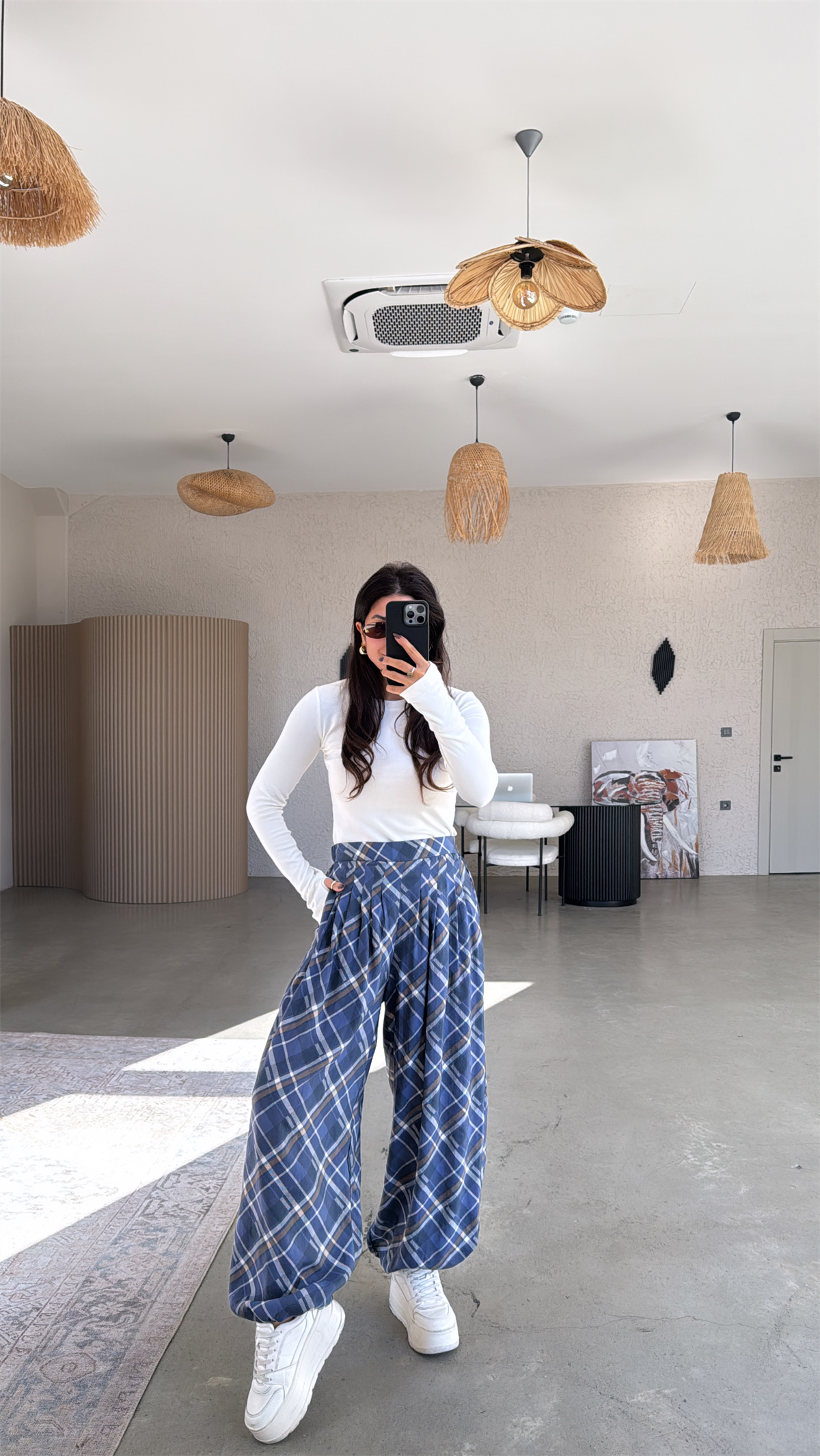 Mavi Desenli Tensel Bb Şalvar Pantolon