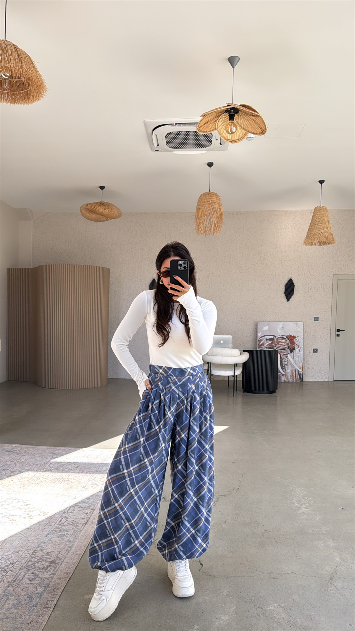 Mavi Desenli Tensel Bb Şalvar Pantolon