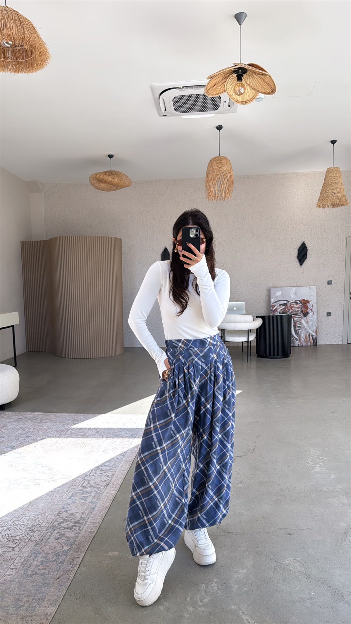 Mavi Desenli Tensel Bb Şalvar Pantolon