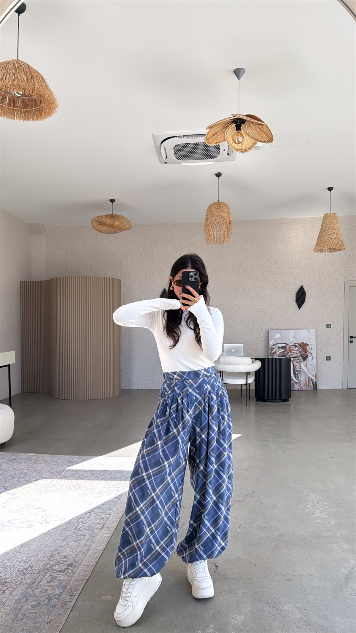 Mavi Desenli Tensel Bb Şalvar Pantolon