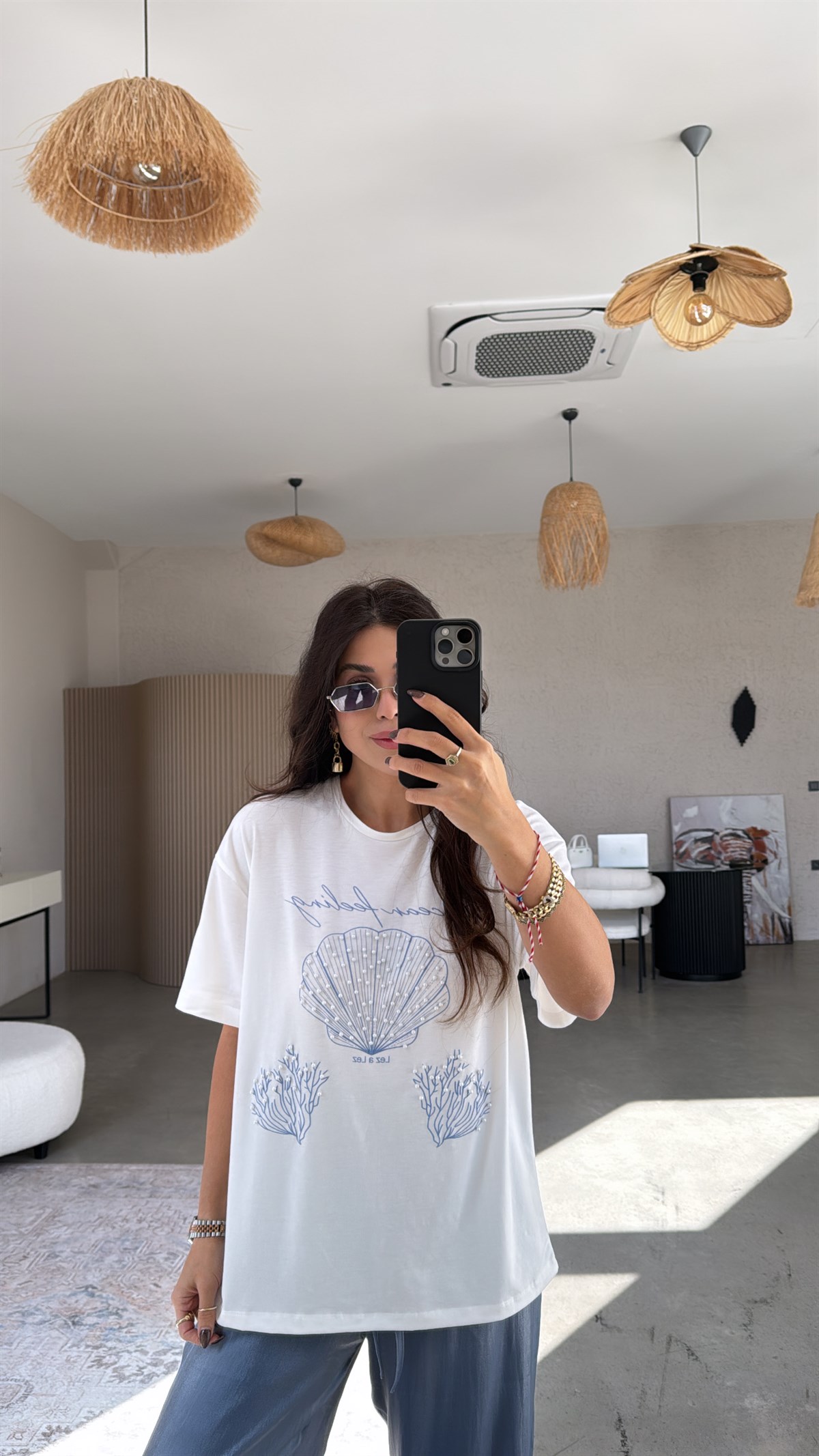 Mavi Ocean Feeling Pamuklu İncili Tshirt