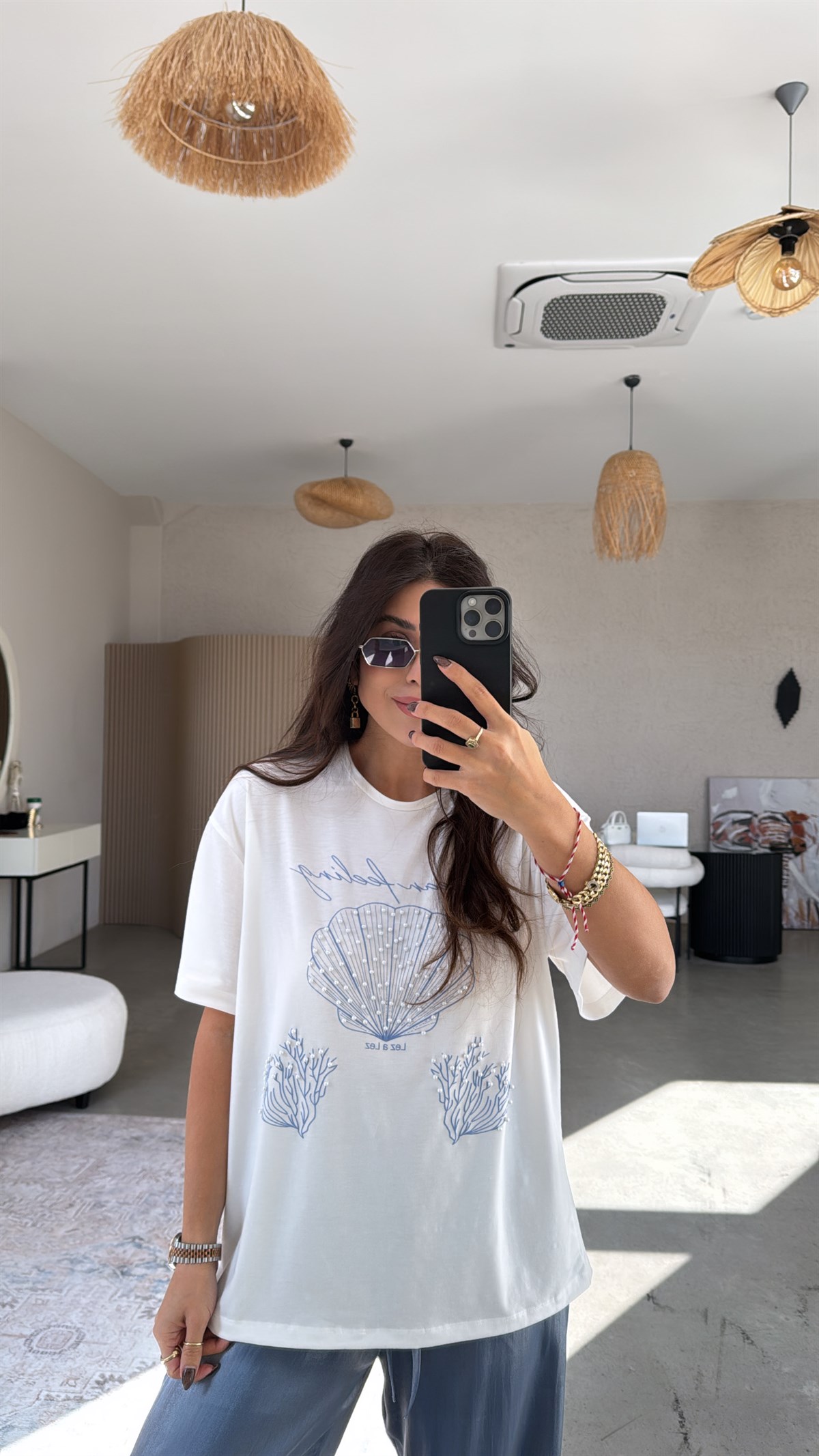 Mavi Ocean Feeling Pamuklu İncili Tshirt